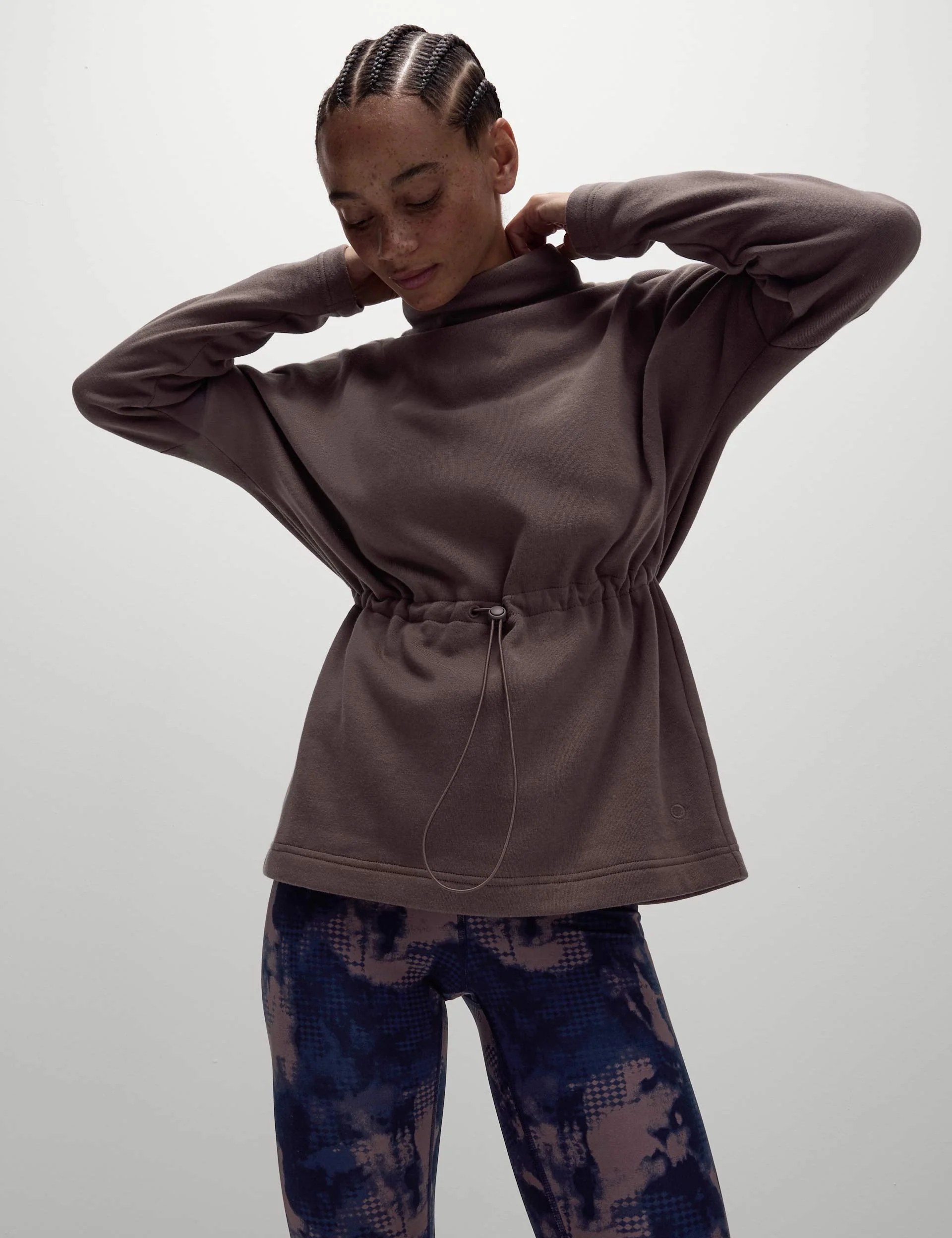 Cotton Rich Brushed Funnel Neck Sweatshirt - Taupe