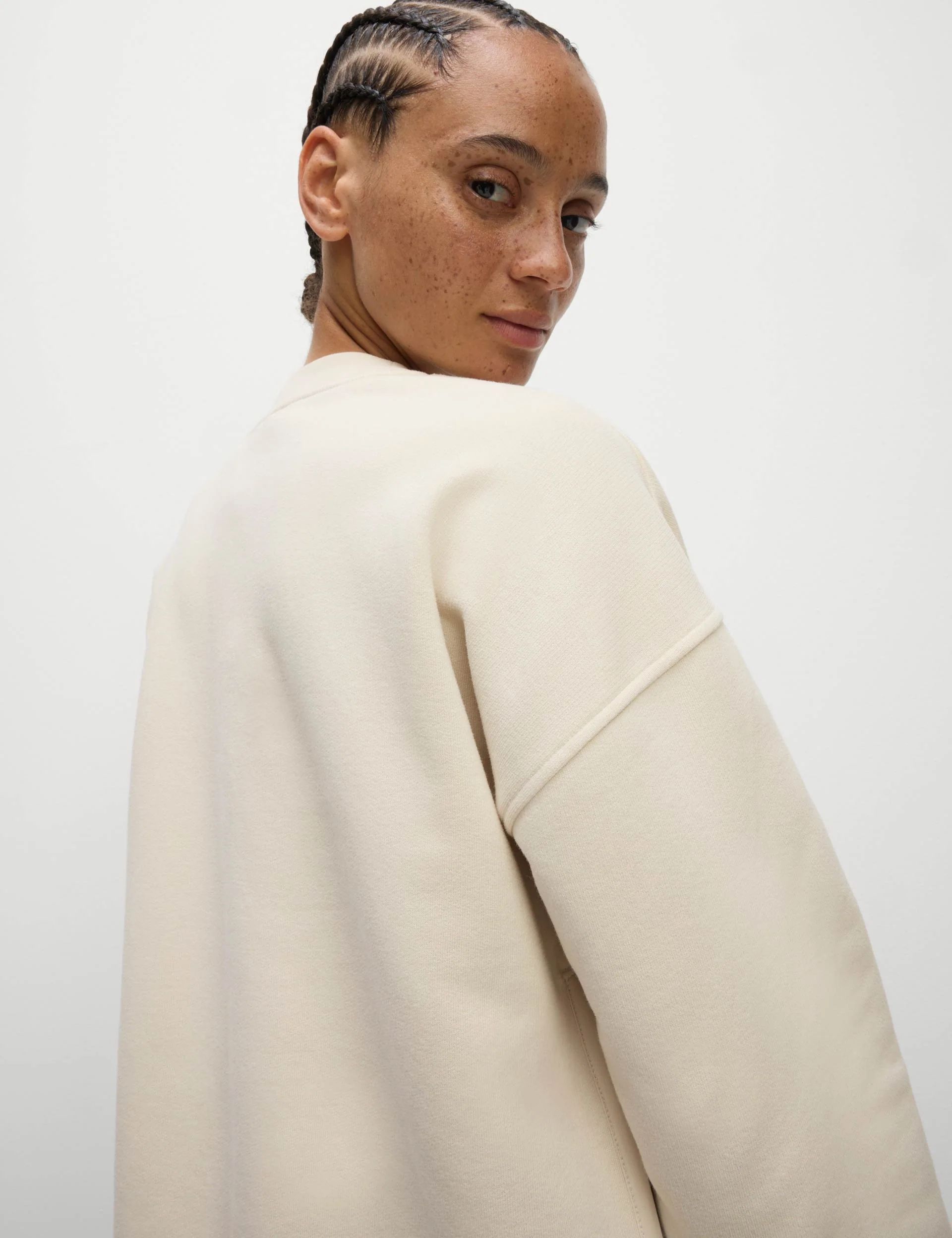 Cotton Rich Mesh Panel Relaxed Sweatshirt - Ivory