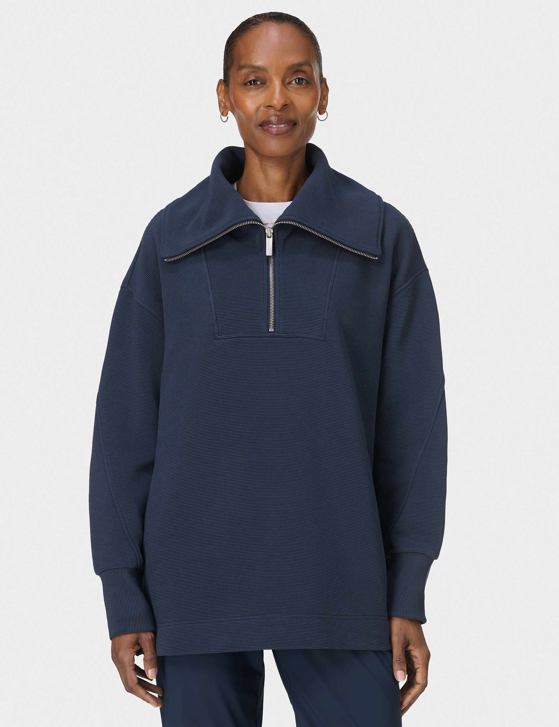 Peaceful Rib Half Zip Sweatshirt - Navy Blue