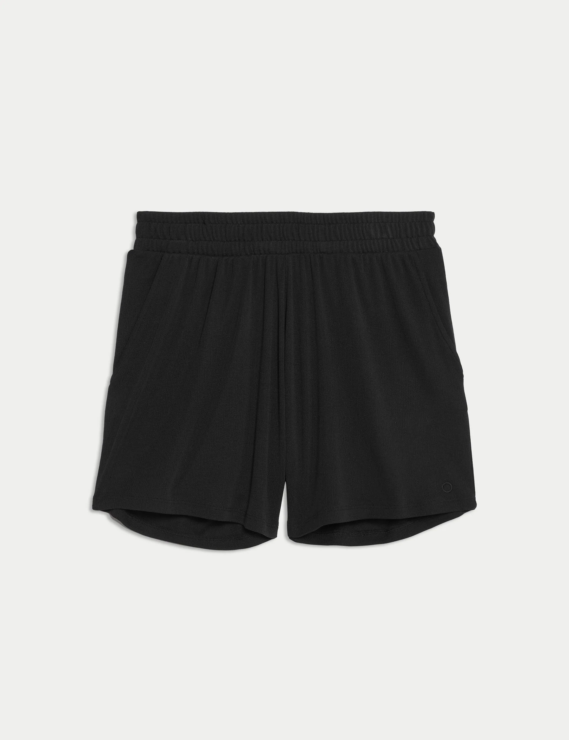 Modal Rich Ribbed Relaxed High Waisted Yoga Shorts - Black