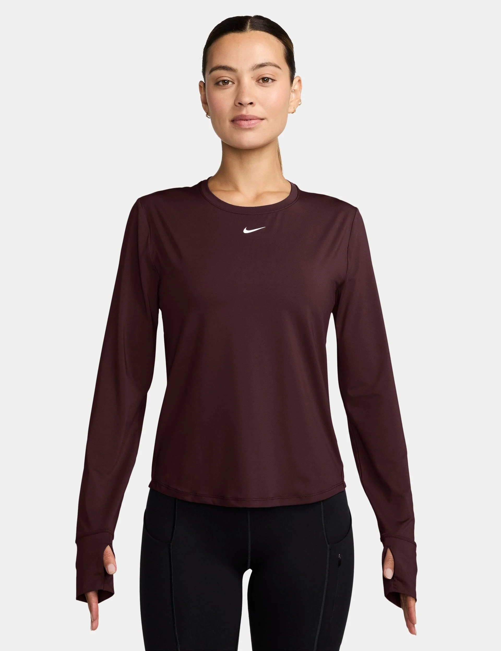 One Classic Dri-FIT Long-Sleeve Top - Burgundy Crush/White