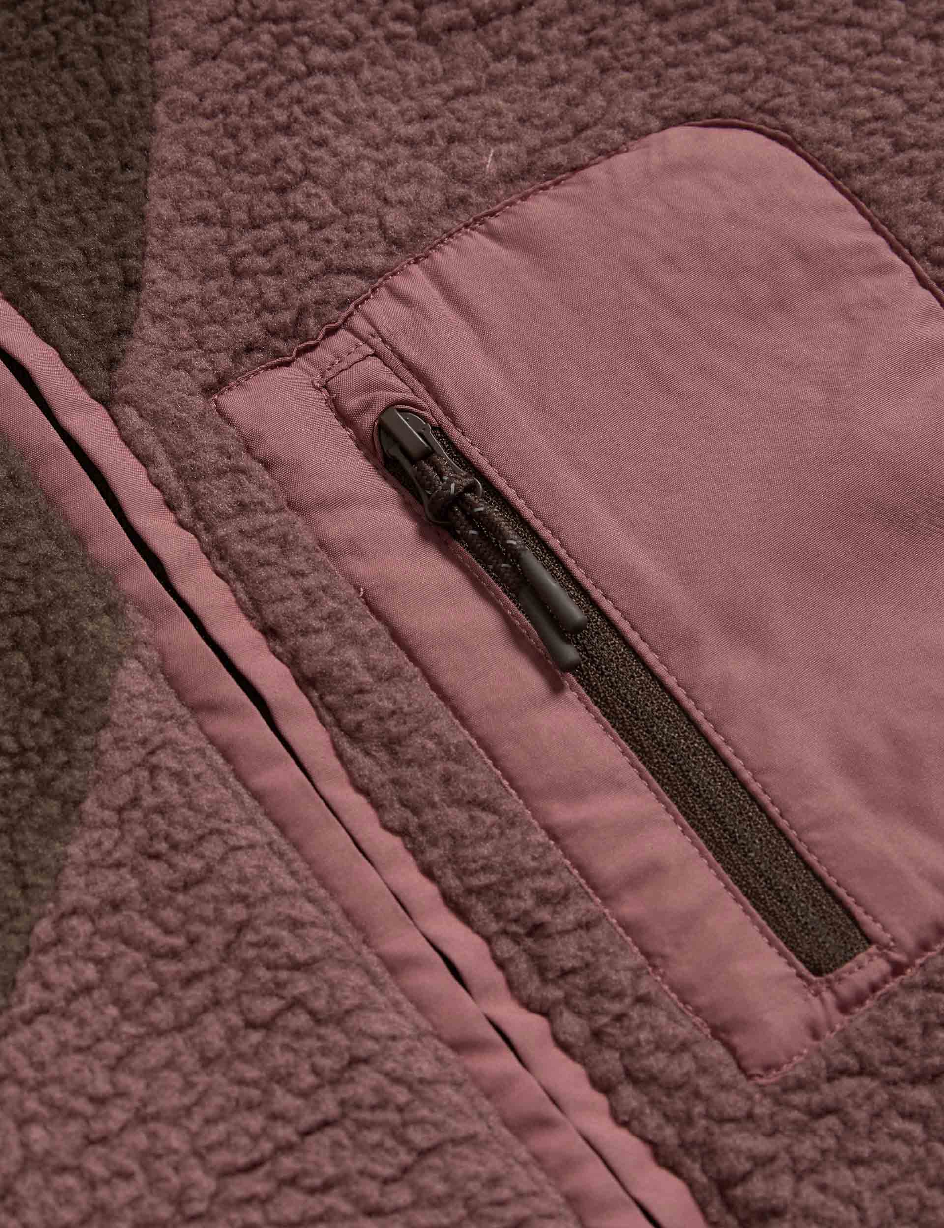 Borg Zip Up Funnel Neck Fleece - Dark Chocolate