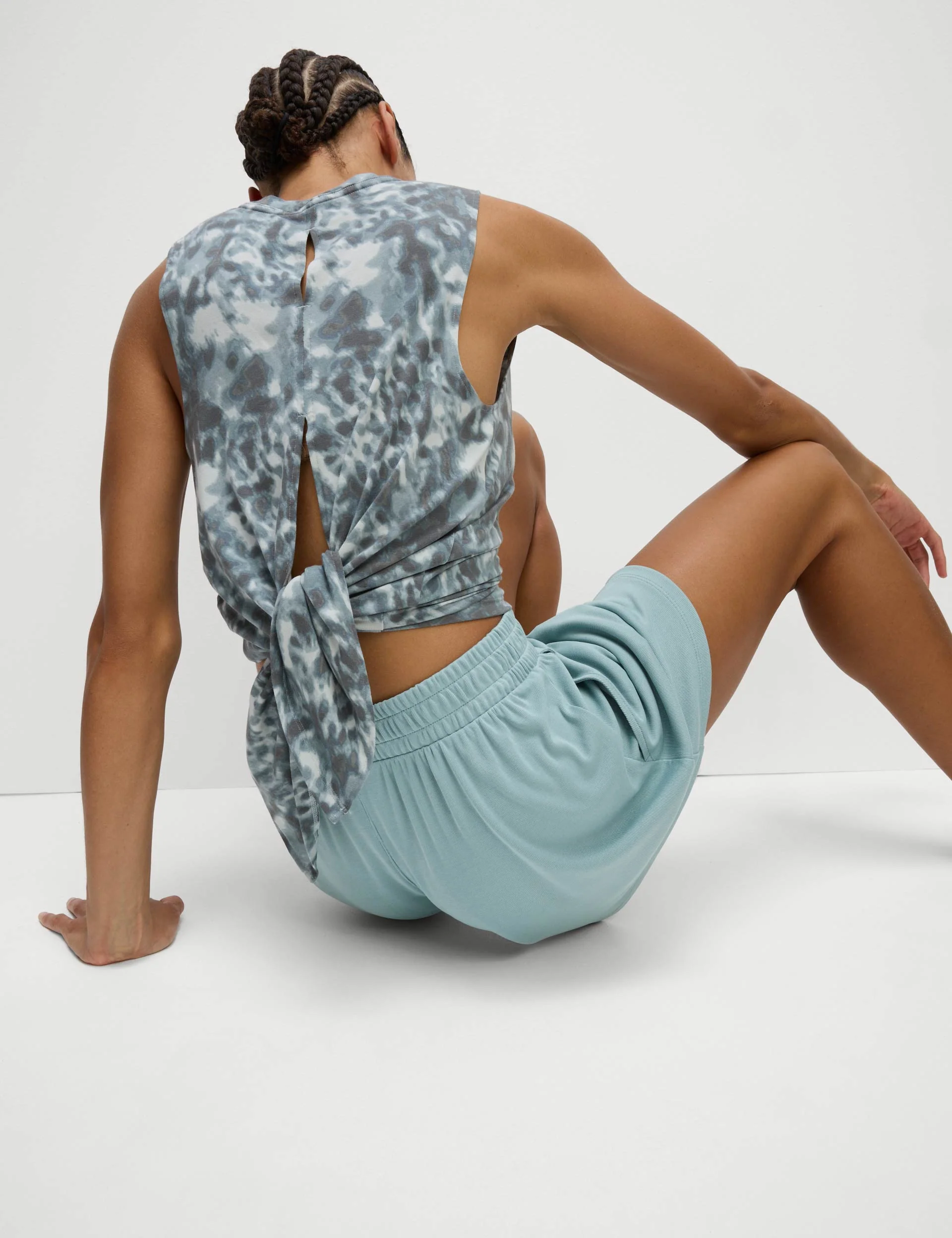 Modal Rich Ribbed Relaxed High Waisted Yoga Shorts - Light Mint