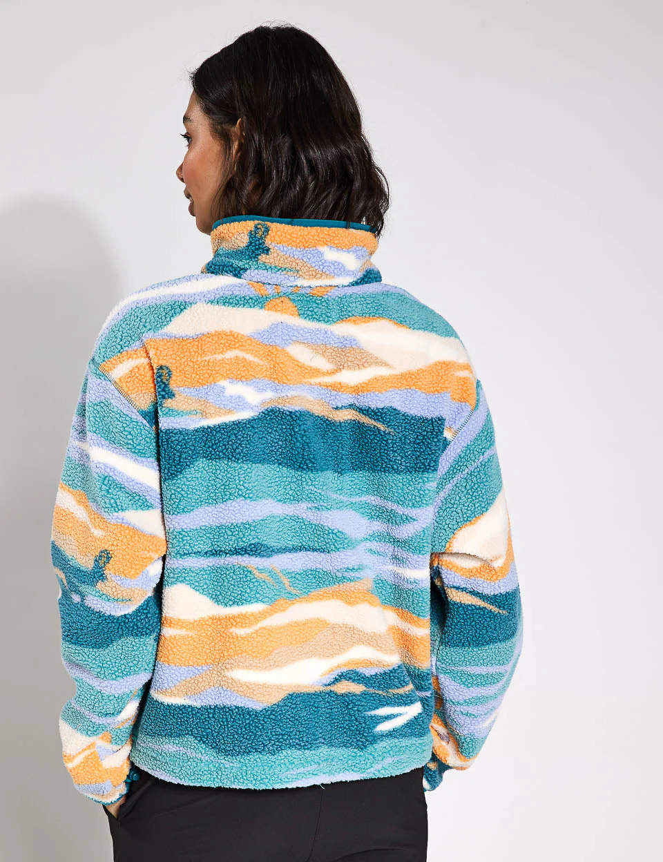 Helvetia II Cropped Sherpa Half Snap Printed Fleece - Teal Rogue Valley