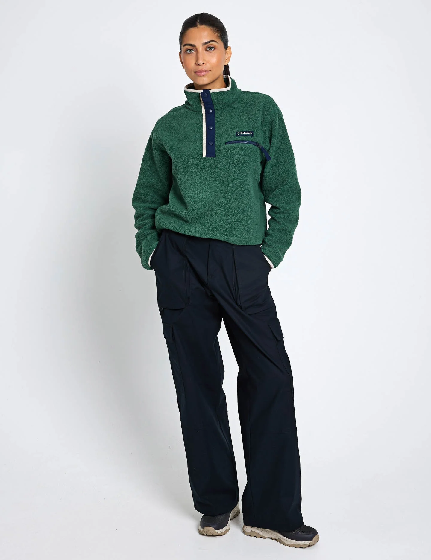 Helvetia II Cropped Sherpa Half Snap Fleece - Rain Forest/Collegiate Navy/Dark Stone