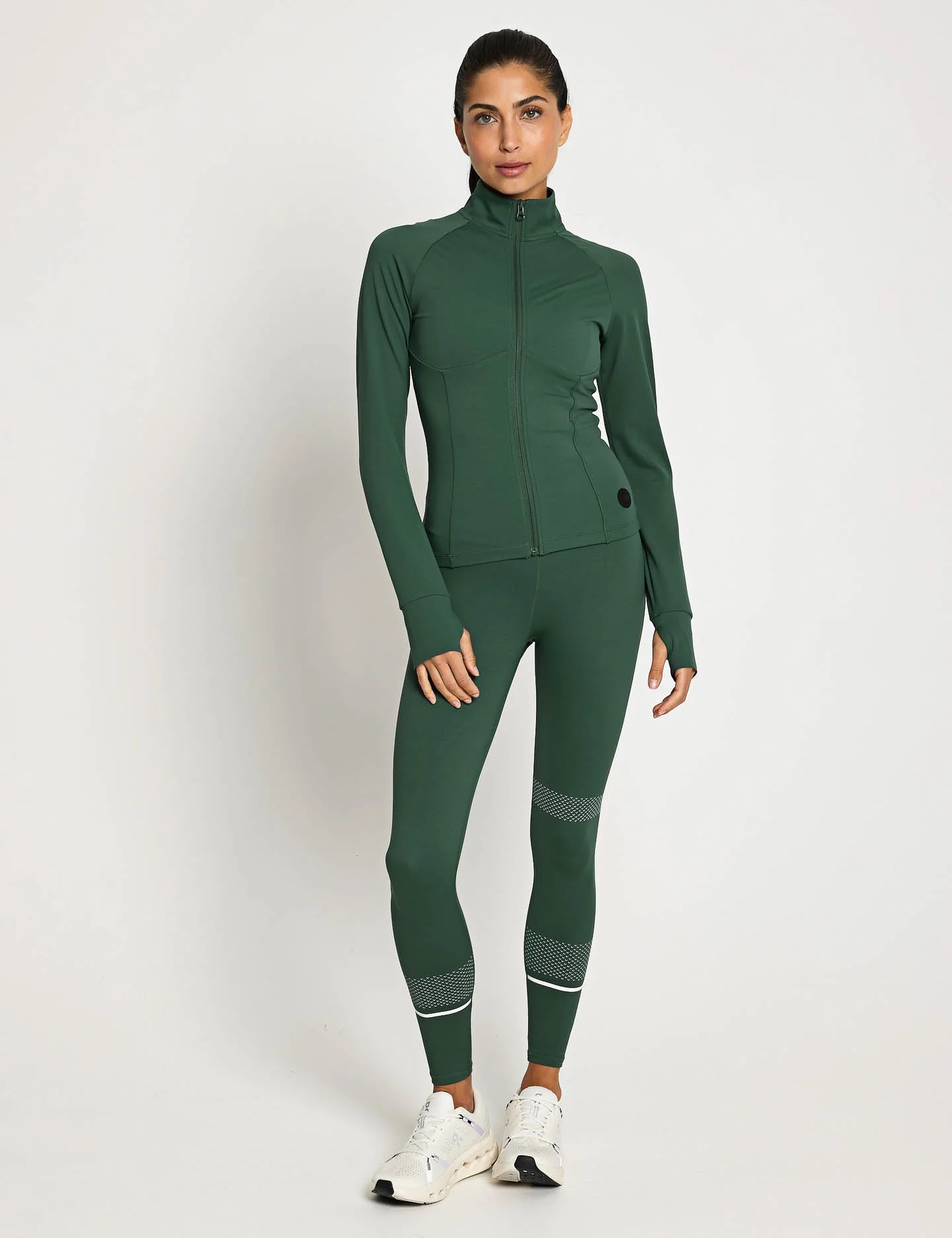 Zuri Contoured Zip Thru Top - Deep Green