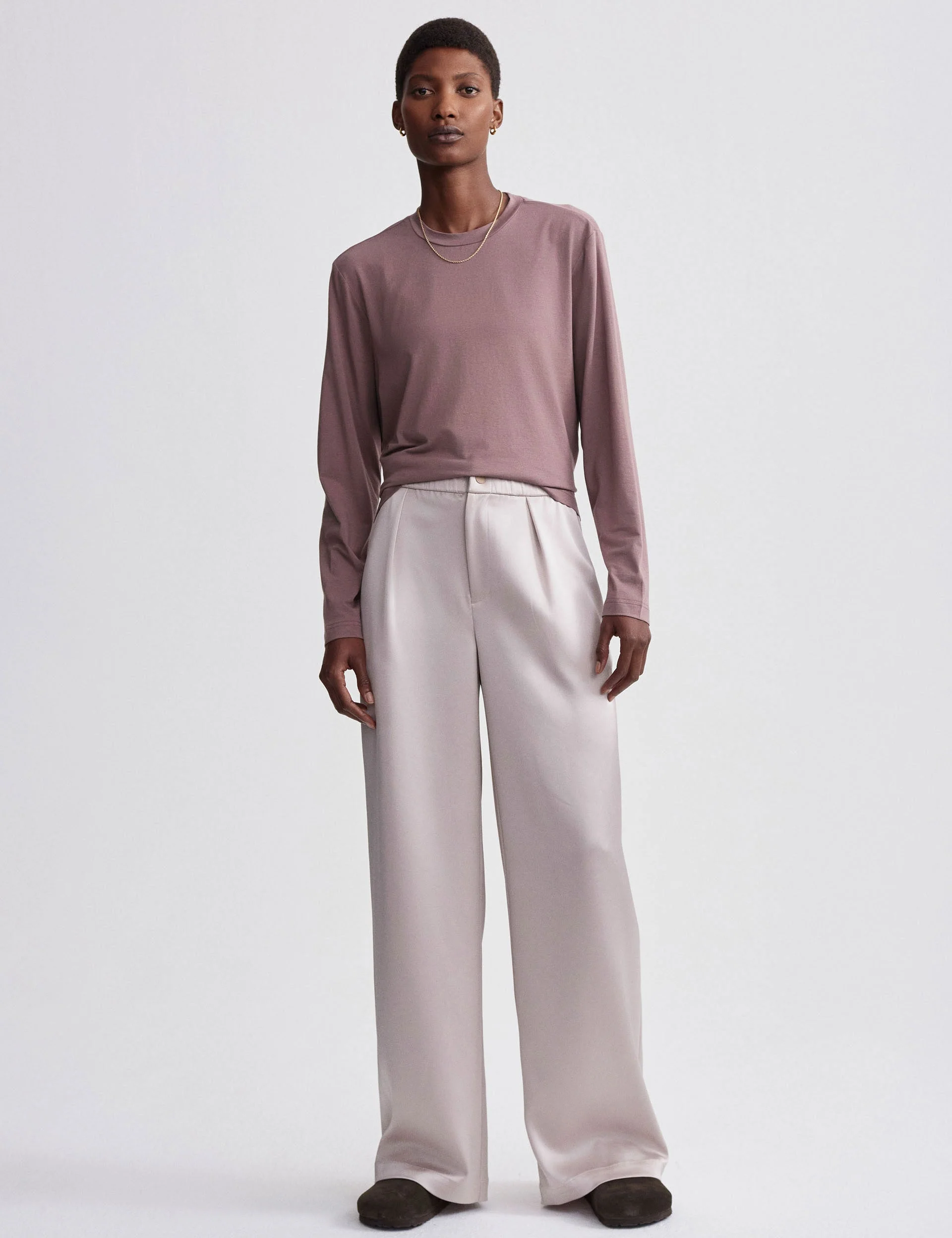 Leah Long Sleeve Boyfriend Tee - Deep Taupe