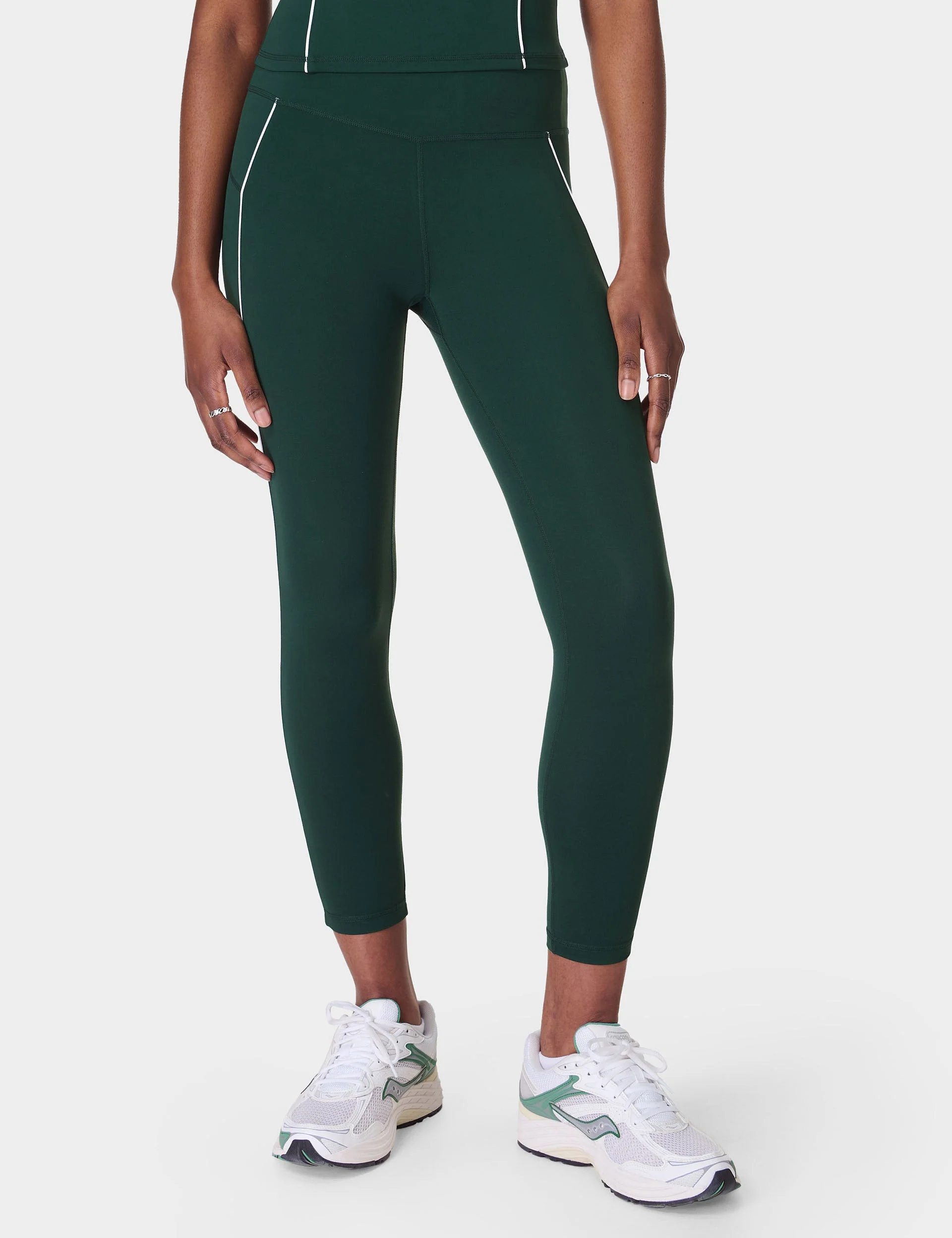 All Day Active Contrast Piping 7/8 Leggings - Cedar Green