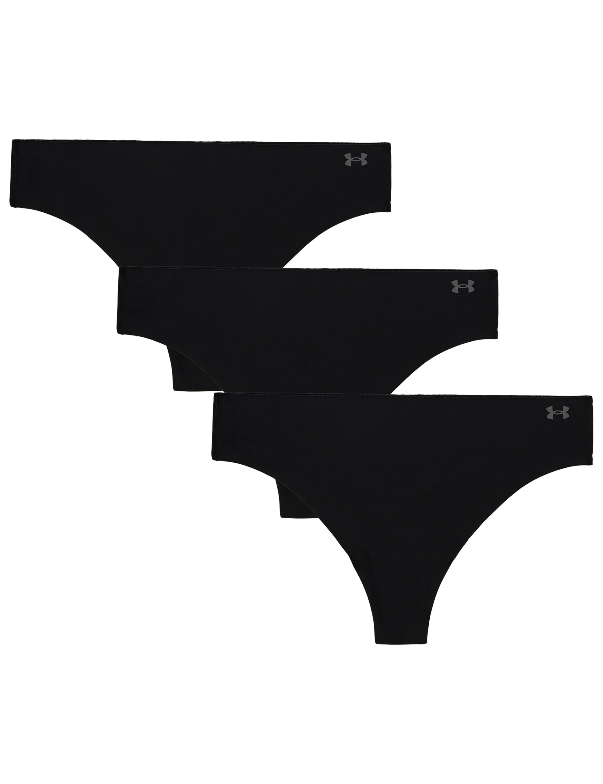 Pure Stretch 3-Pack No Show Thong - Black/Steel