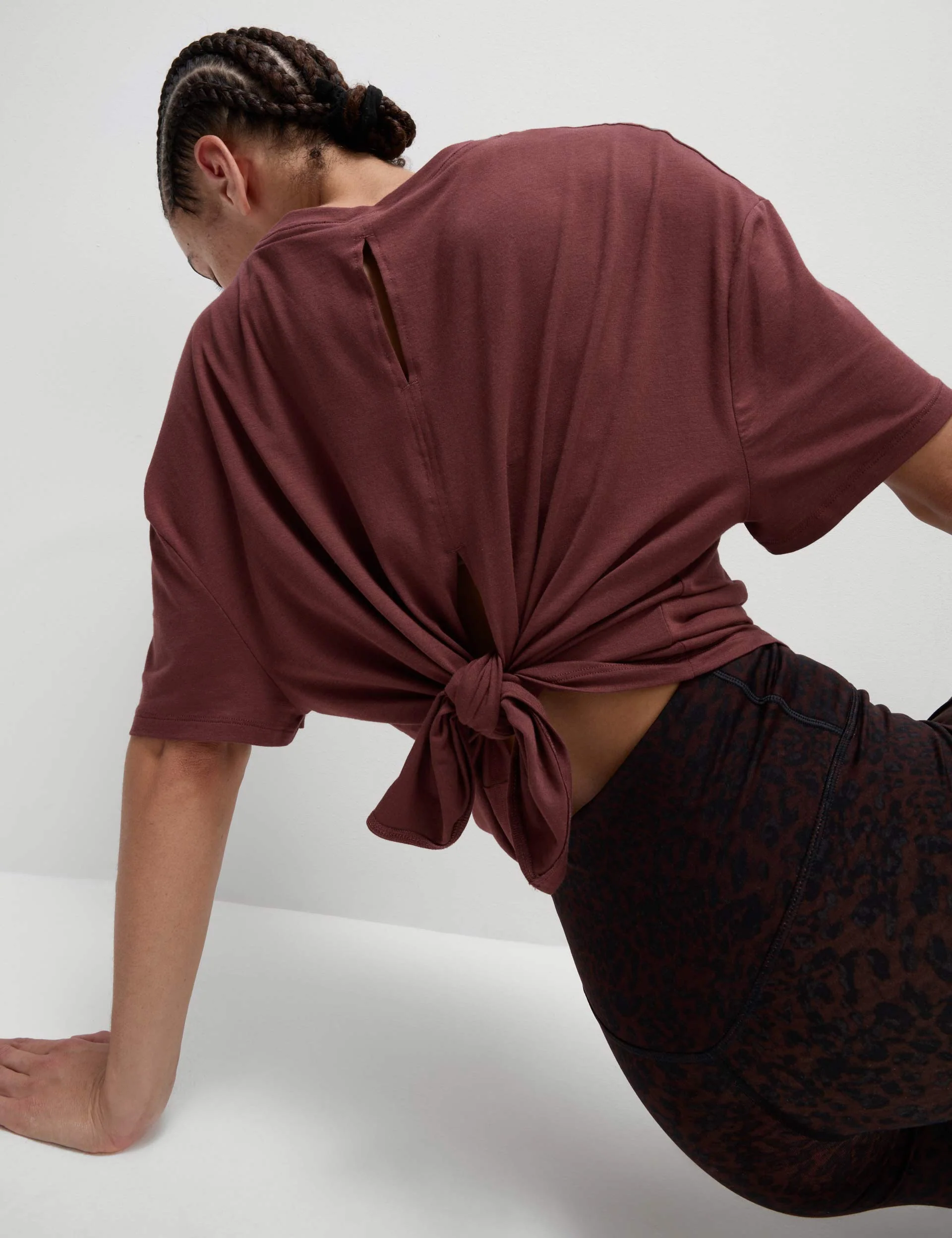 Modal Blend Lightweight Tie Back T-Shirt - Dark Taupe