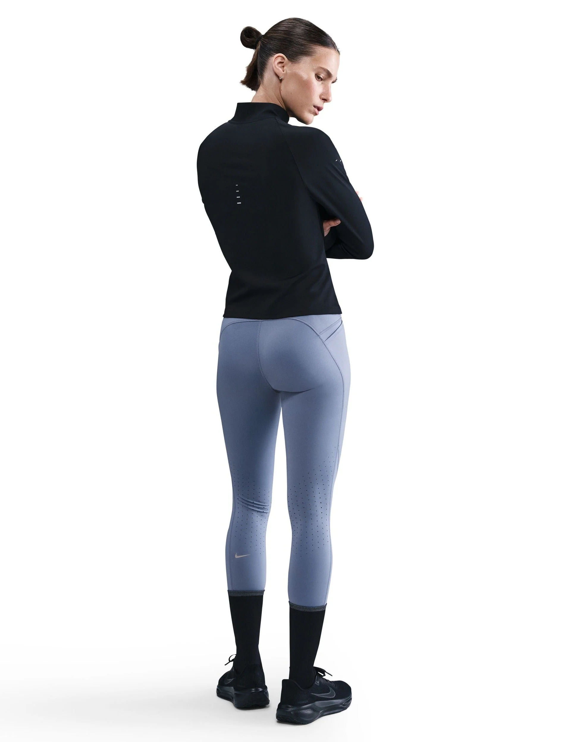 Swift High Waisted 7/8 Running Leggings with Pockets - World Indigo/Reflective Silver