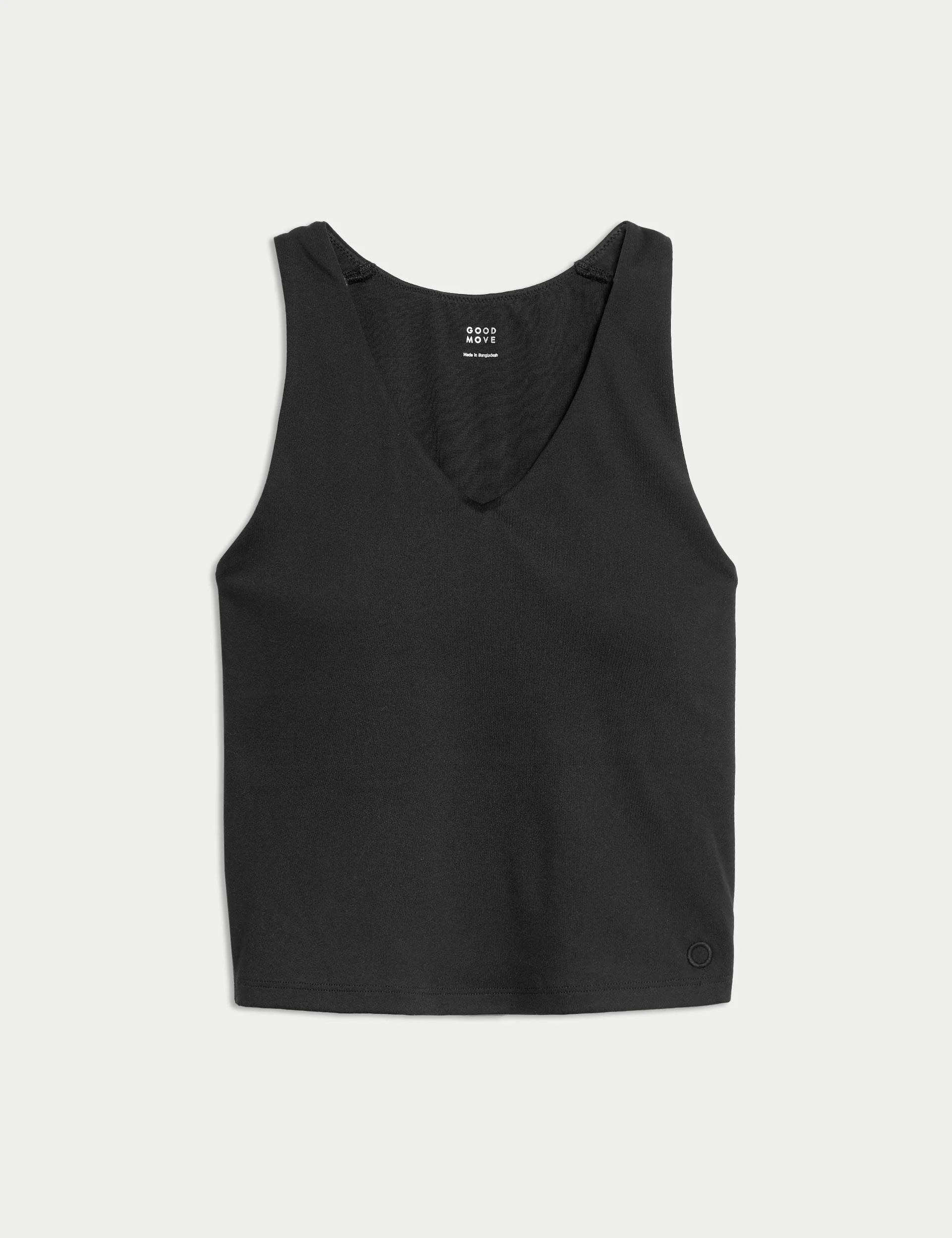 V-Neck Padded Fitted Yoga Crop Vest Top - Black