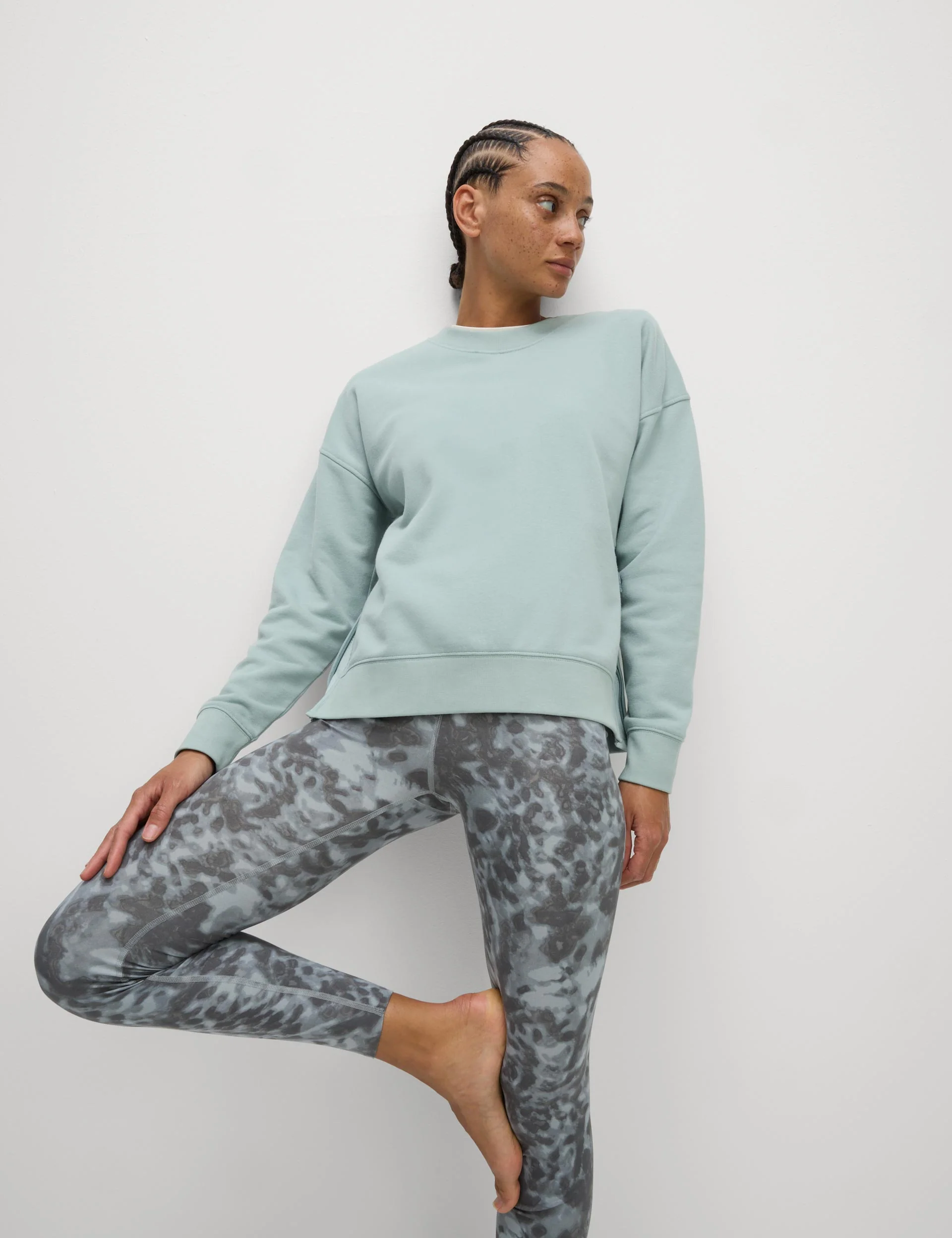 Cotton Rich Mesh Panel Relaxed Sweatshirt - Light Mint