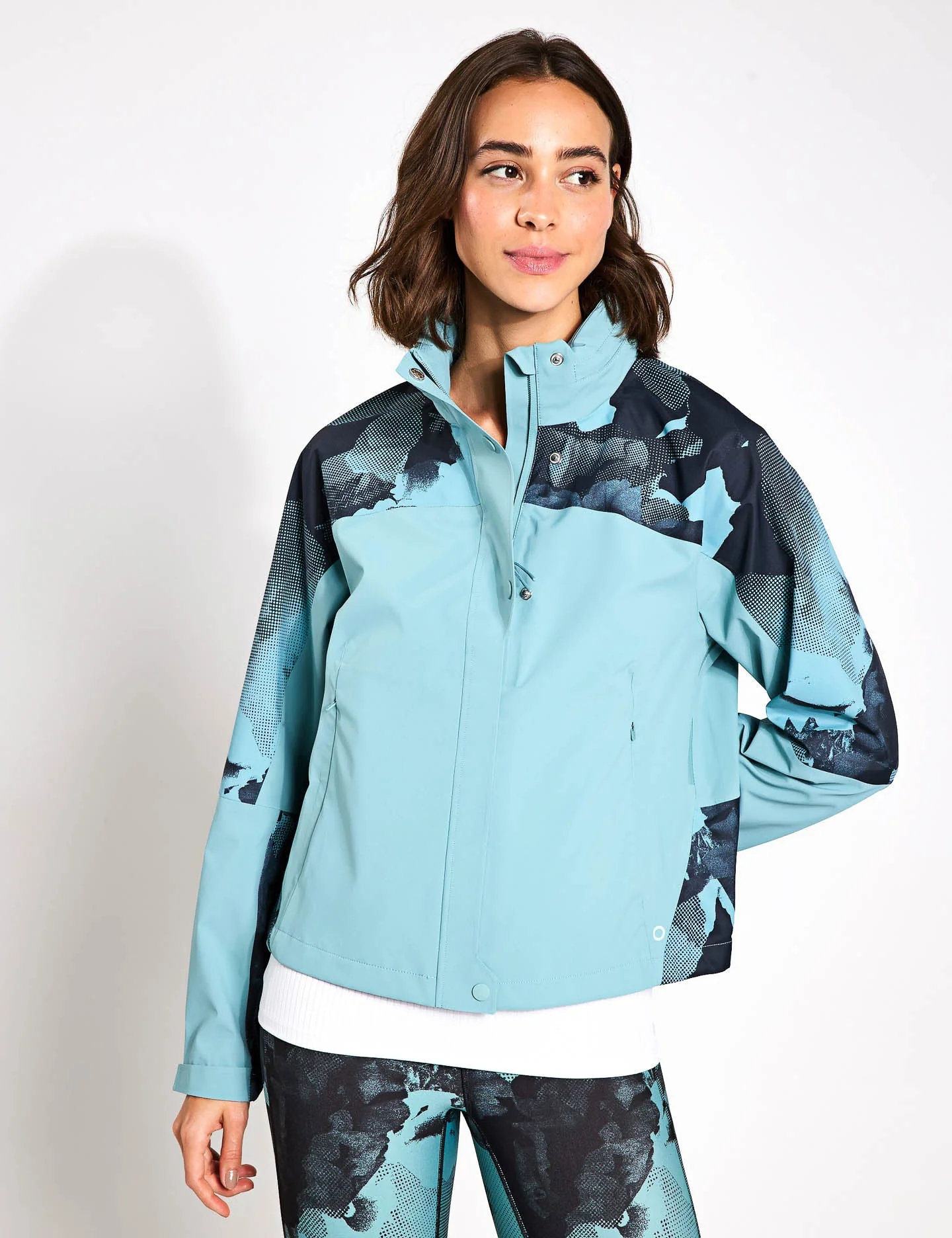 Waterproof Hooded Cropped Sports Jacket - Dusted Aqua