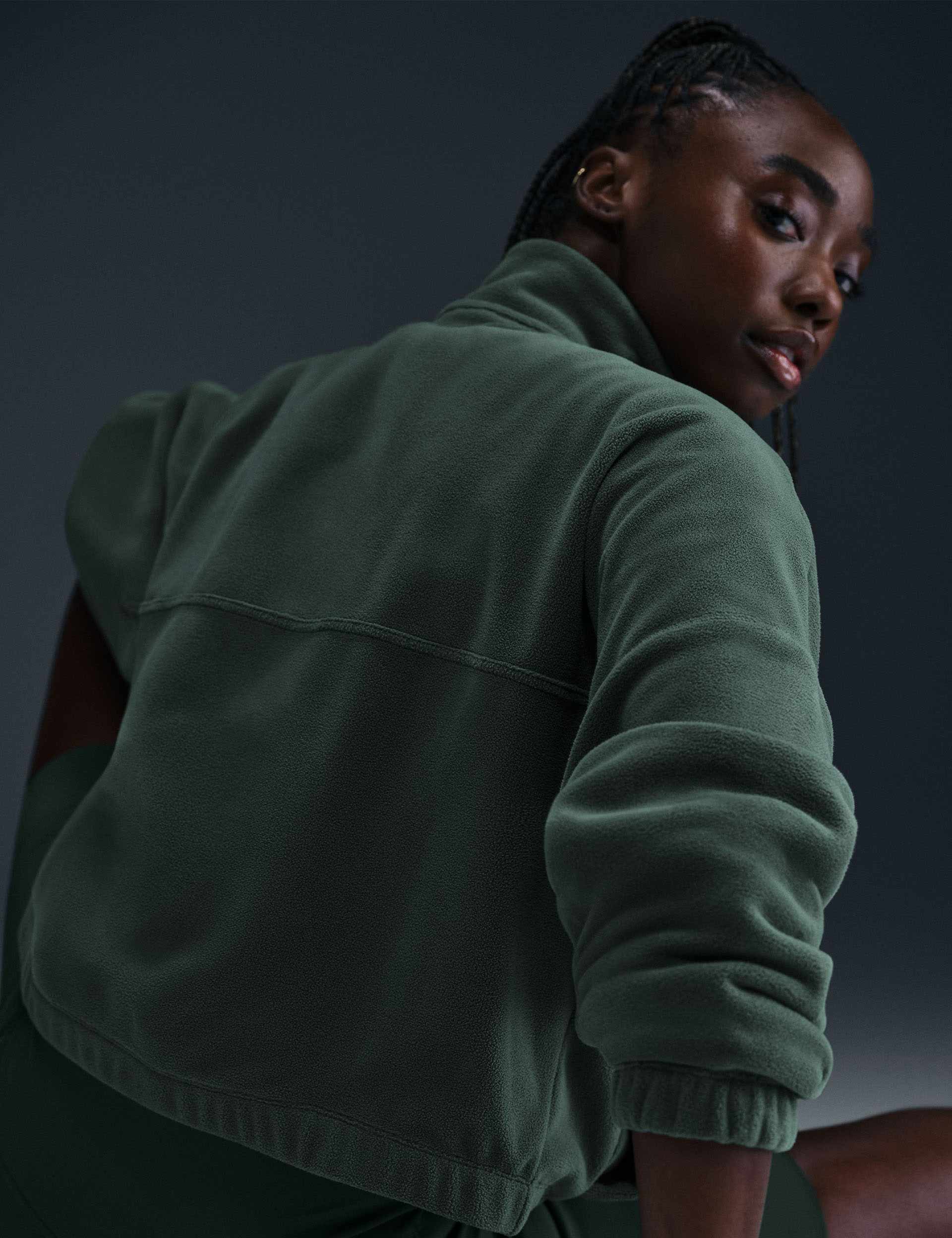 One Oversized 1/2-Zip Fleece Top - Vintage Green/White