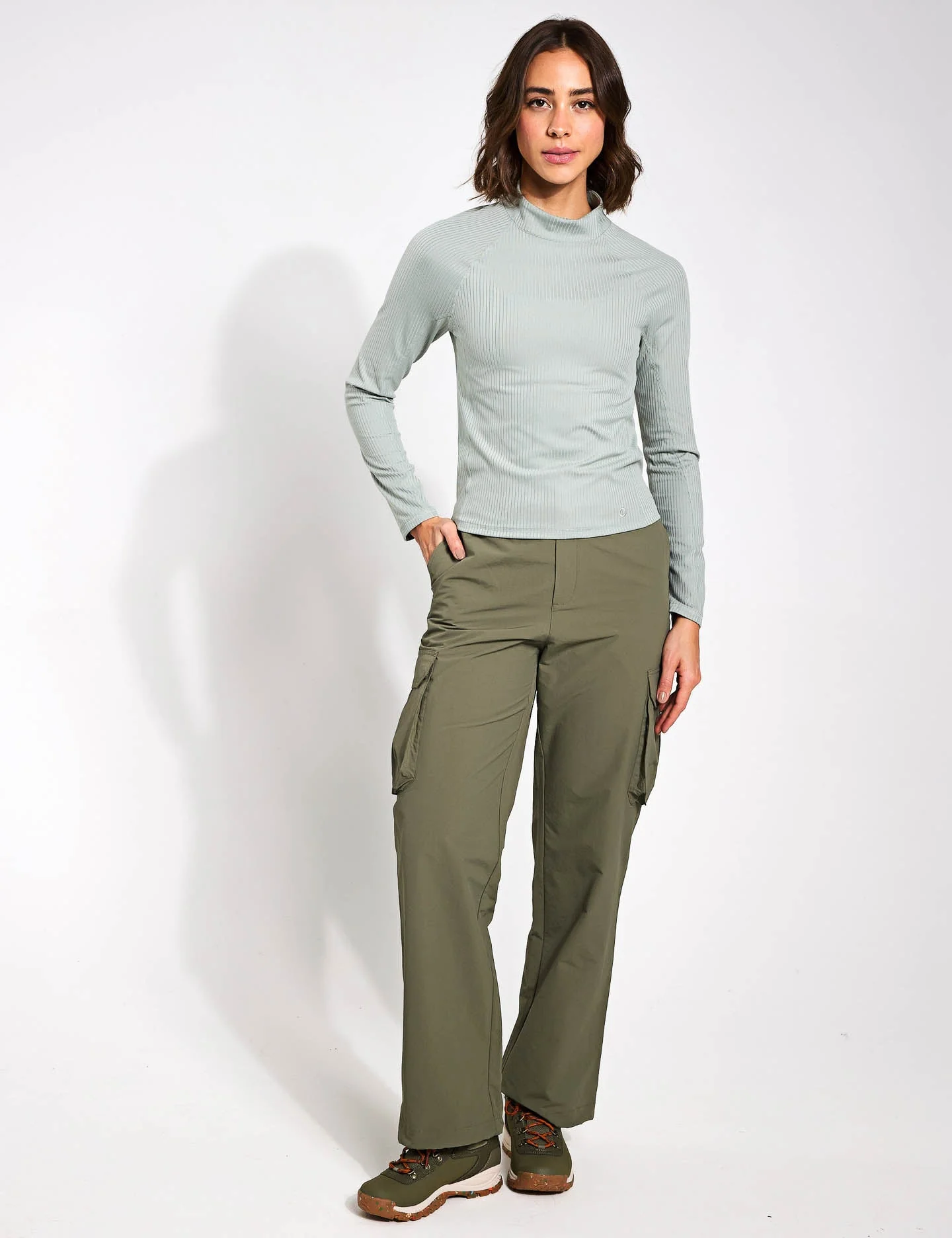 Rib Funnel Neck Crop Top - Light Verdigris