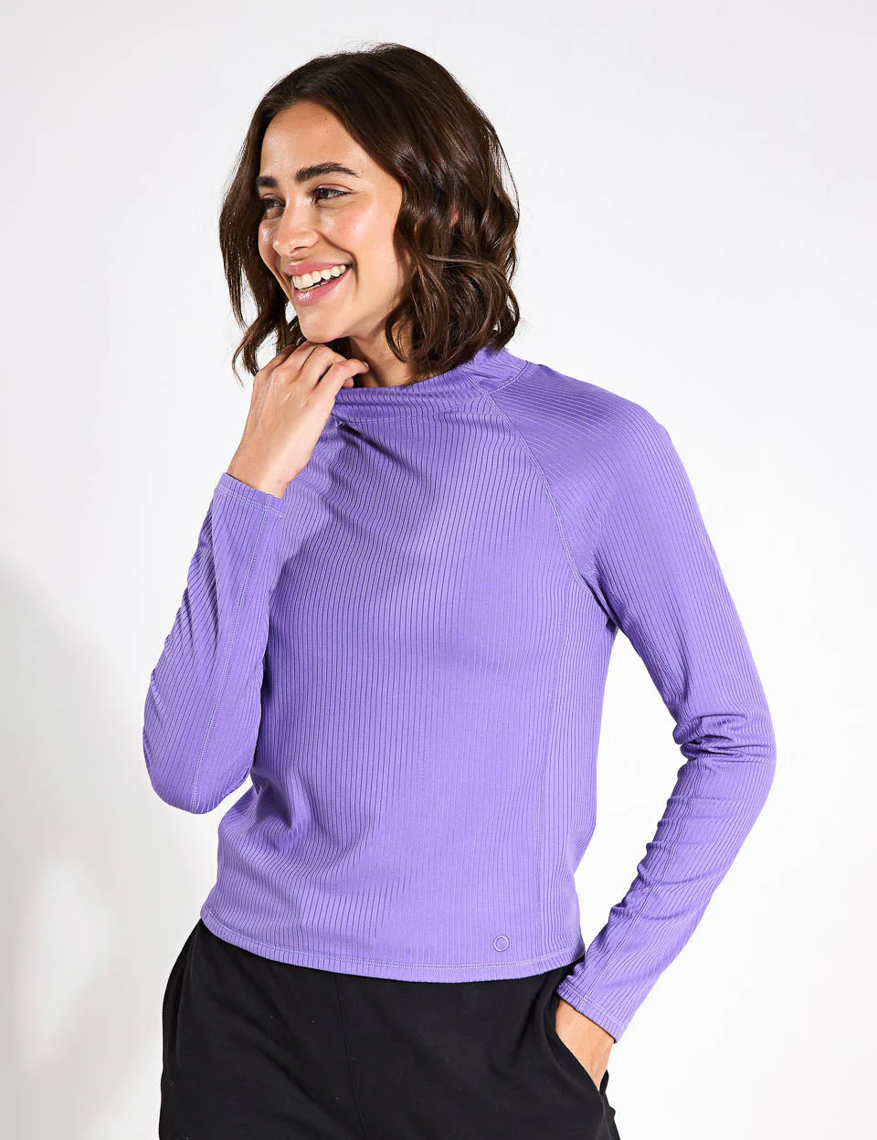 Rib Funnel Neck Crop Top - Purple