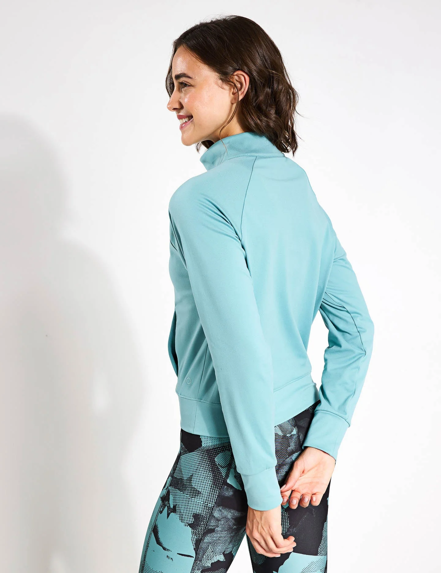 Funnel Neck Half Zip Yoga Top - Dusted Aqua