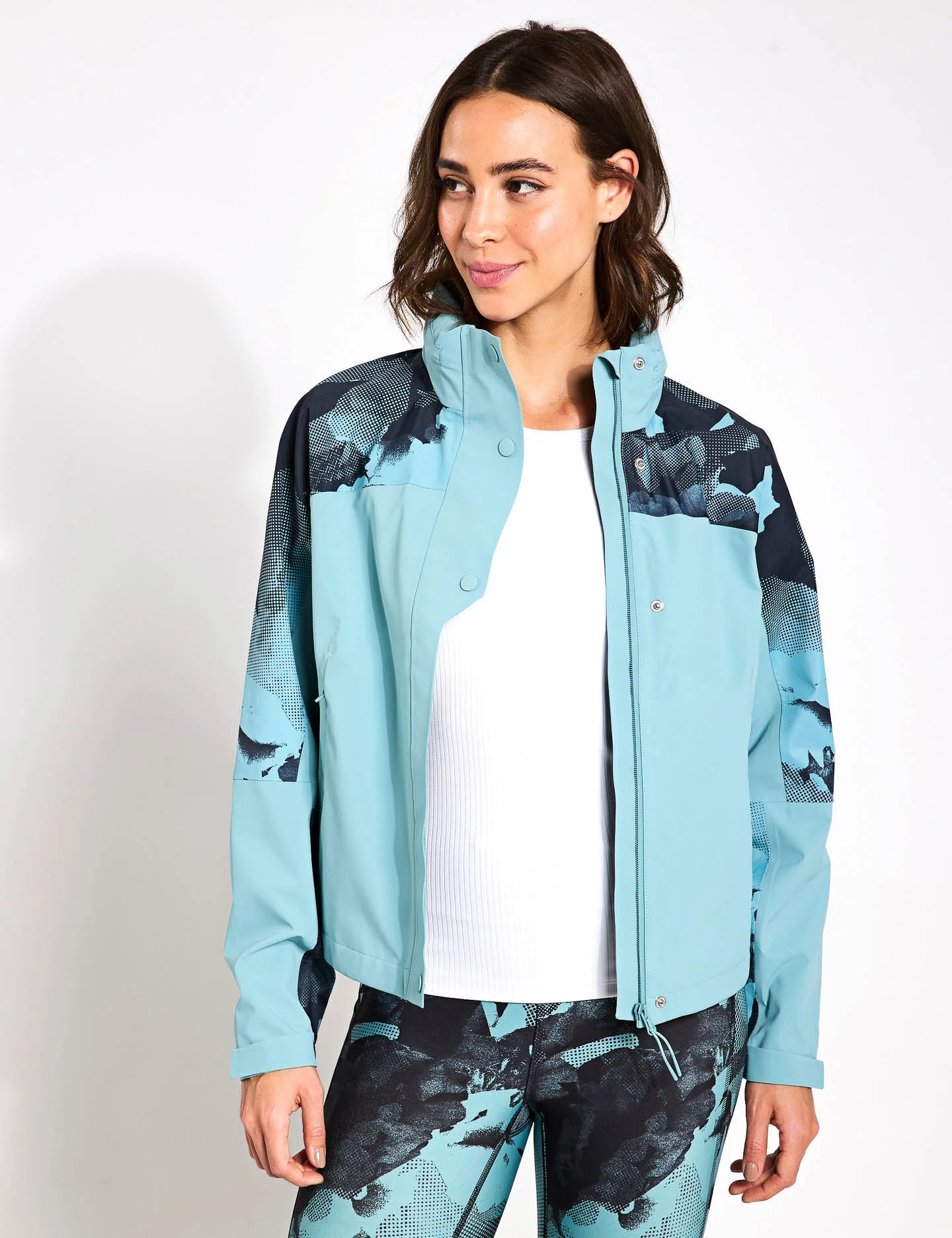 Waterproof Hooded Cropped Sports Jacket - Dusted Aqua