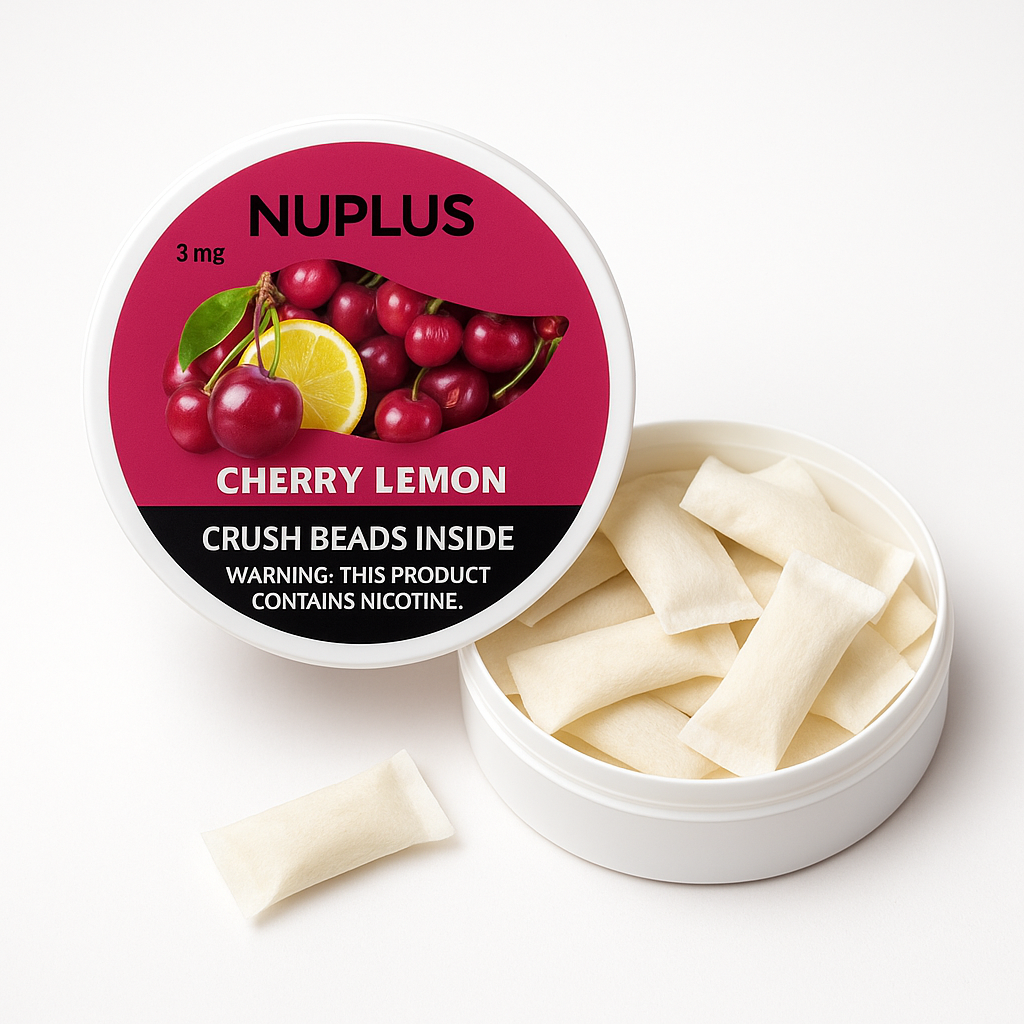 Nuplus Cherry Lemon Nicotine Pouches – 3mg | 5-cans (75 Pouches) | Crush Bead Flavor Burst - ZULUTIN