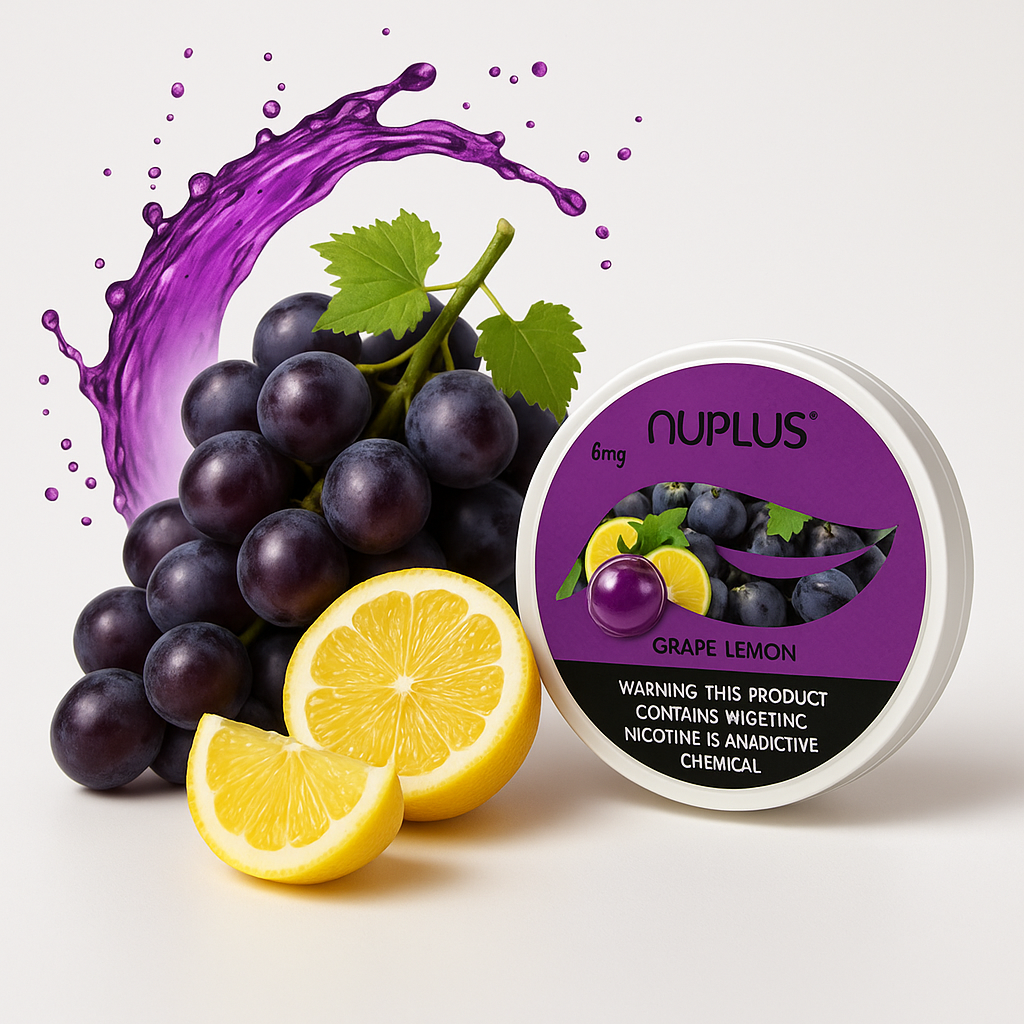 5-Cans (75 Pouches) Nuplus Grape Lemon Nicotine Pouches – 3mg || Crush Bead - ZULUTIN