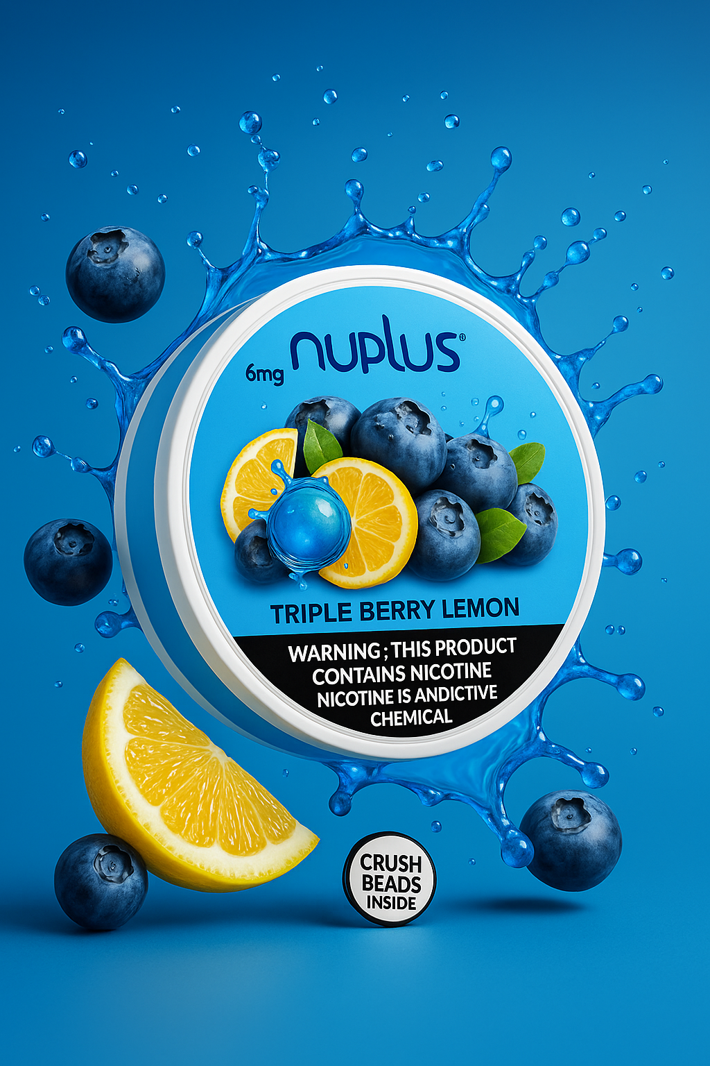 5-Cans (75 Pouches) Nuplus Triple Berry Lemon Nicotine Pouches – 3mg - ZULUTIN