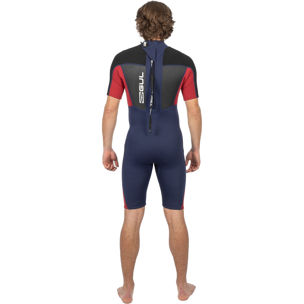 GUL Mens Response 3/2mm Back Zip Shorty Wetsuit Red/Navy