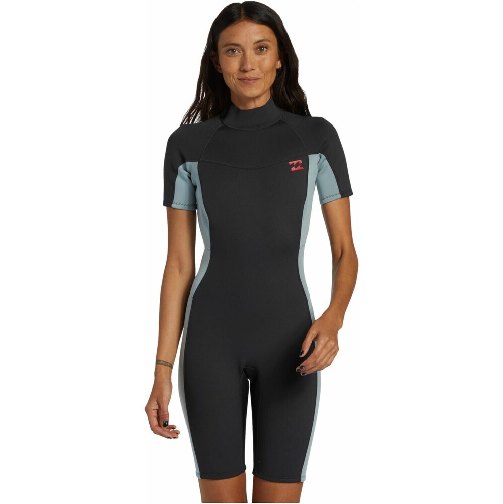 Billabong Womens Foil 2mm Back Zip Shorty Wetsuit Washed Black