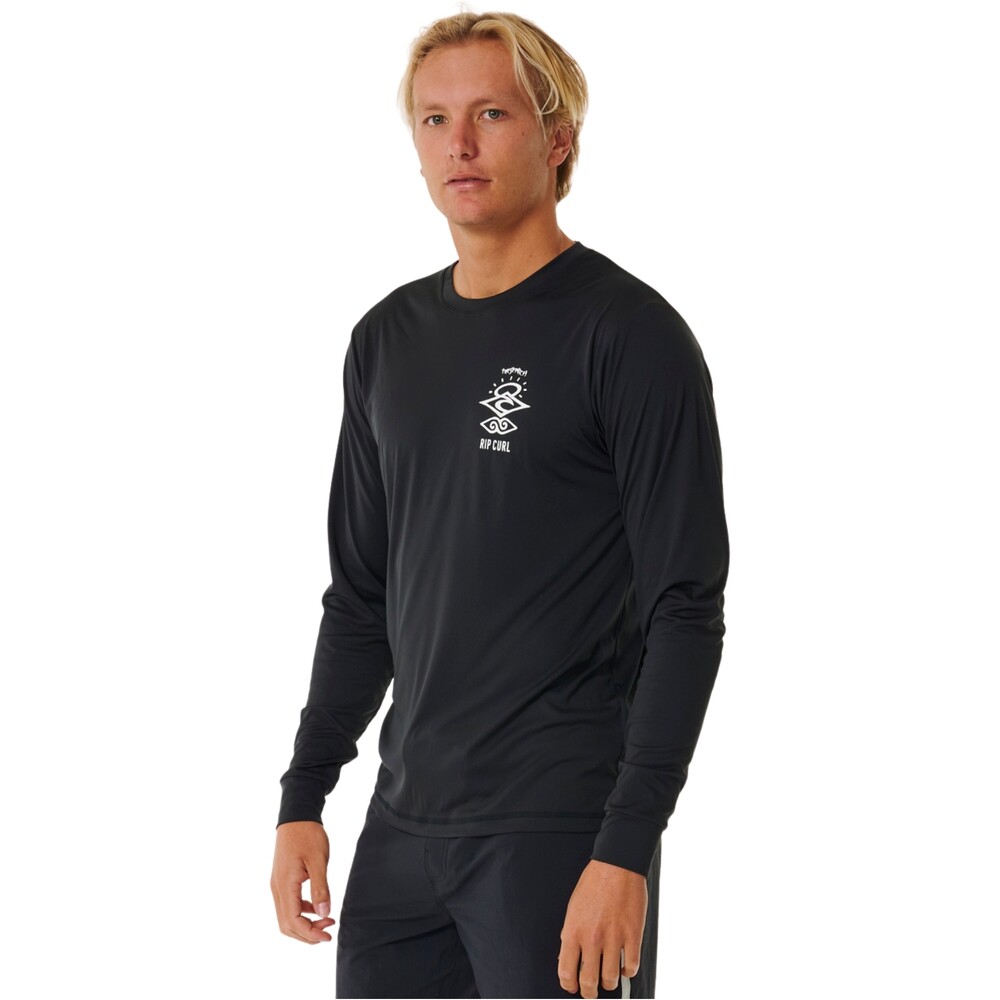 Rip Curl Mens Icons Surflite UPF Long Sleeve Rash Vest Black