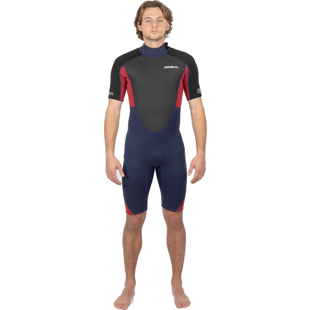 GUL Mens Response 3/2mm Back Zip Shorty Wetsuit Red/Navy