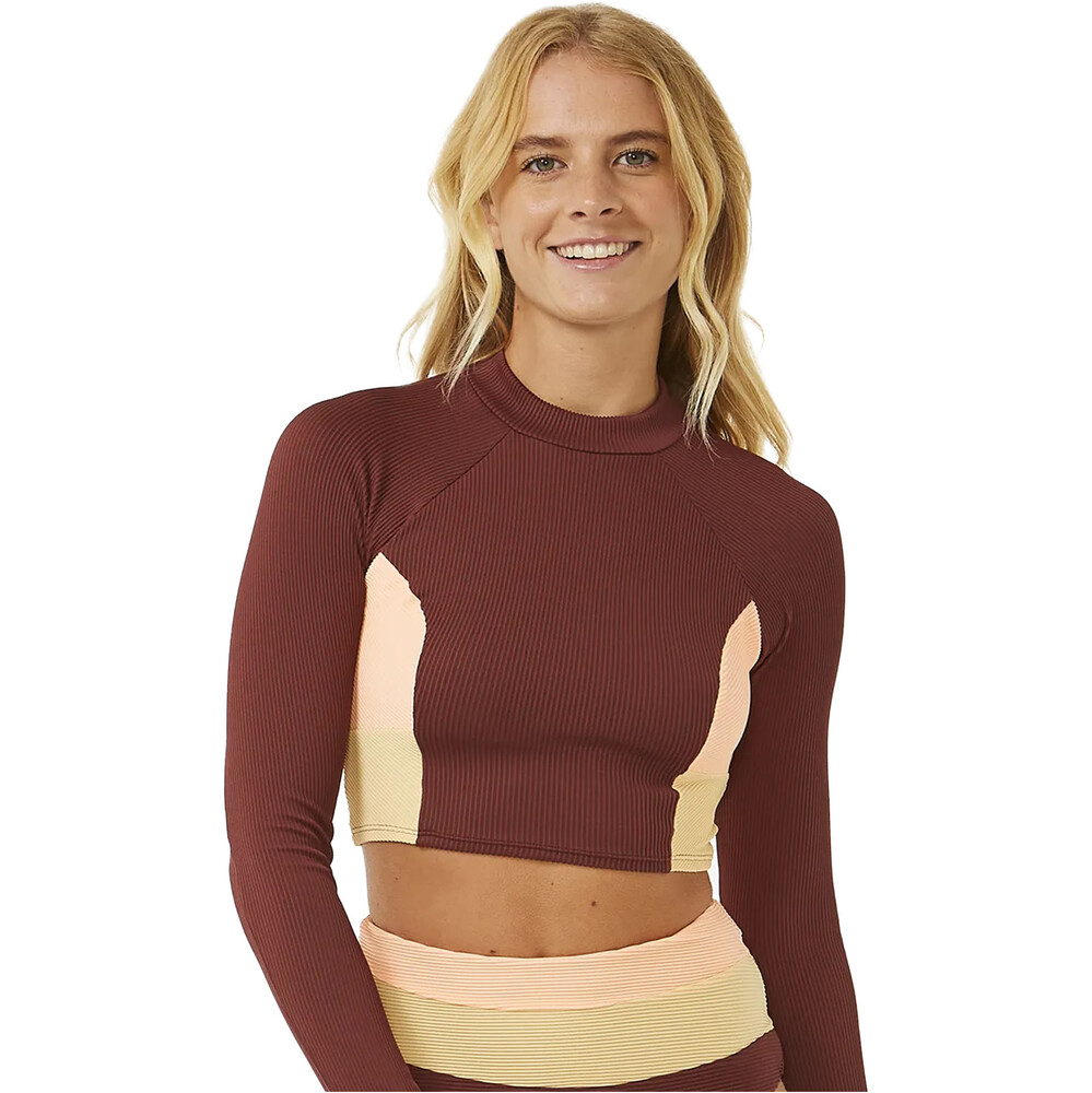 Rip Curl Womens Block Party Spliced Long Sleeve Crop Top