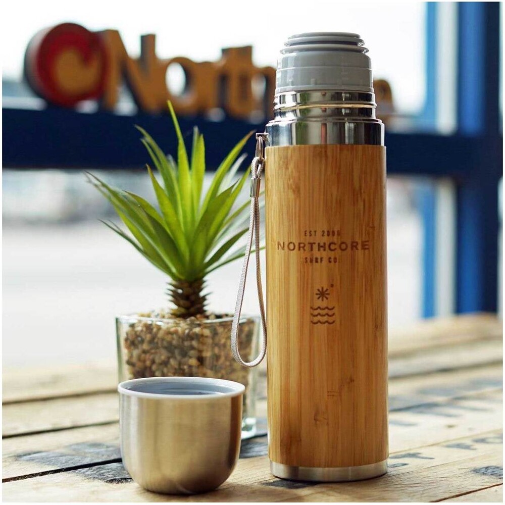 Northcore Bamboo & Stainless Steel Flask With Mug 360ml