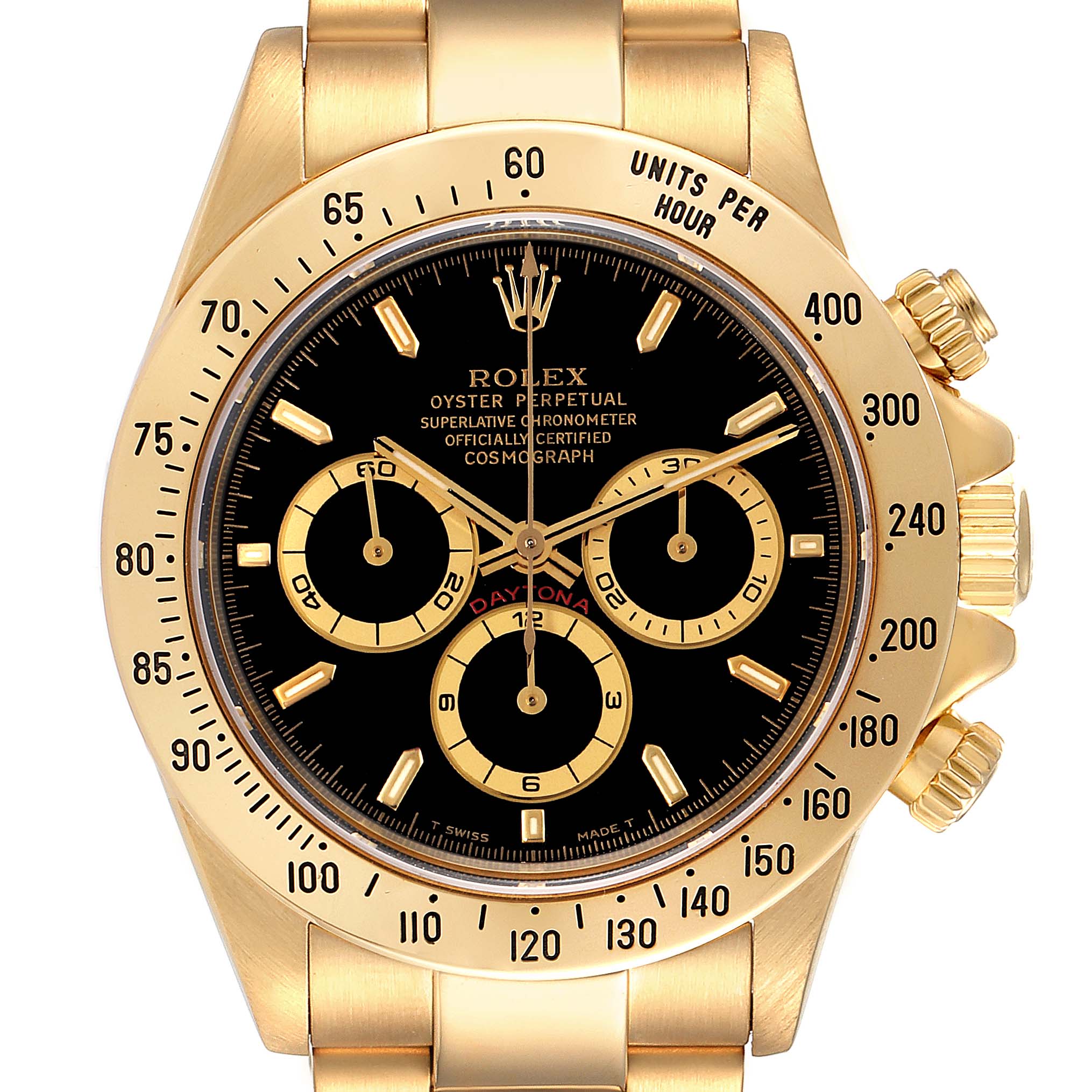 Rolex Daytona Black Dial Yellow Gold Mens Watch 16528 Box Papers