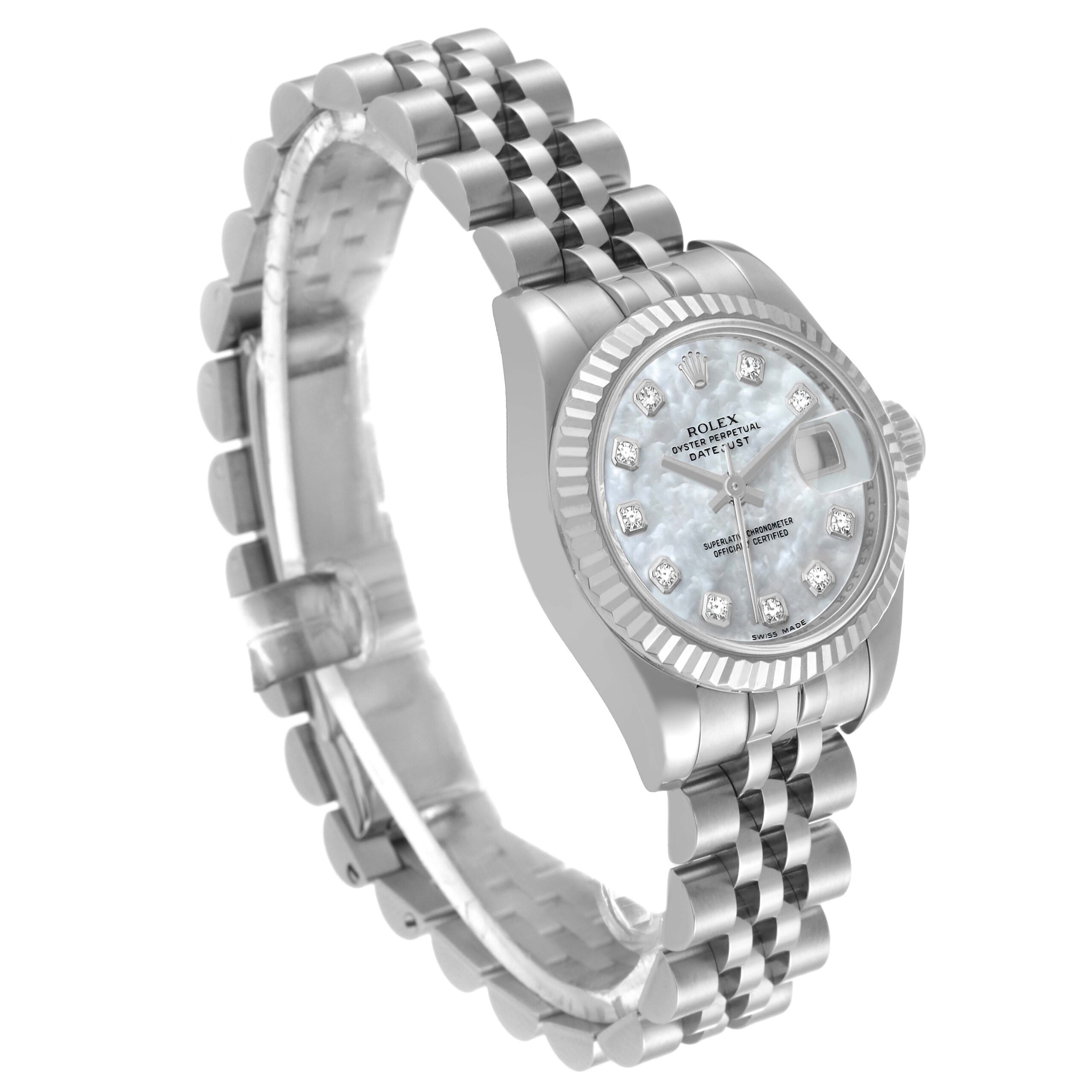 Rolex Datejust Steel White Gold Mother of Pearl Diamond Dial Ladies Watch 179174