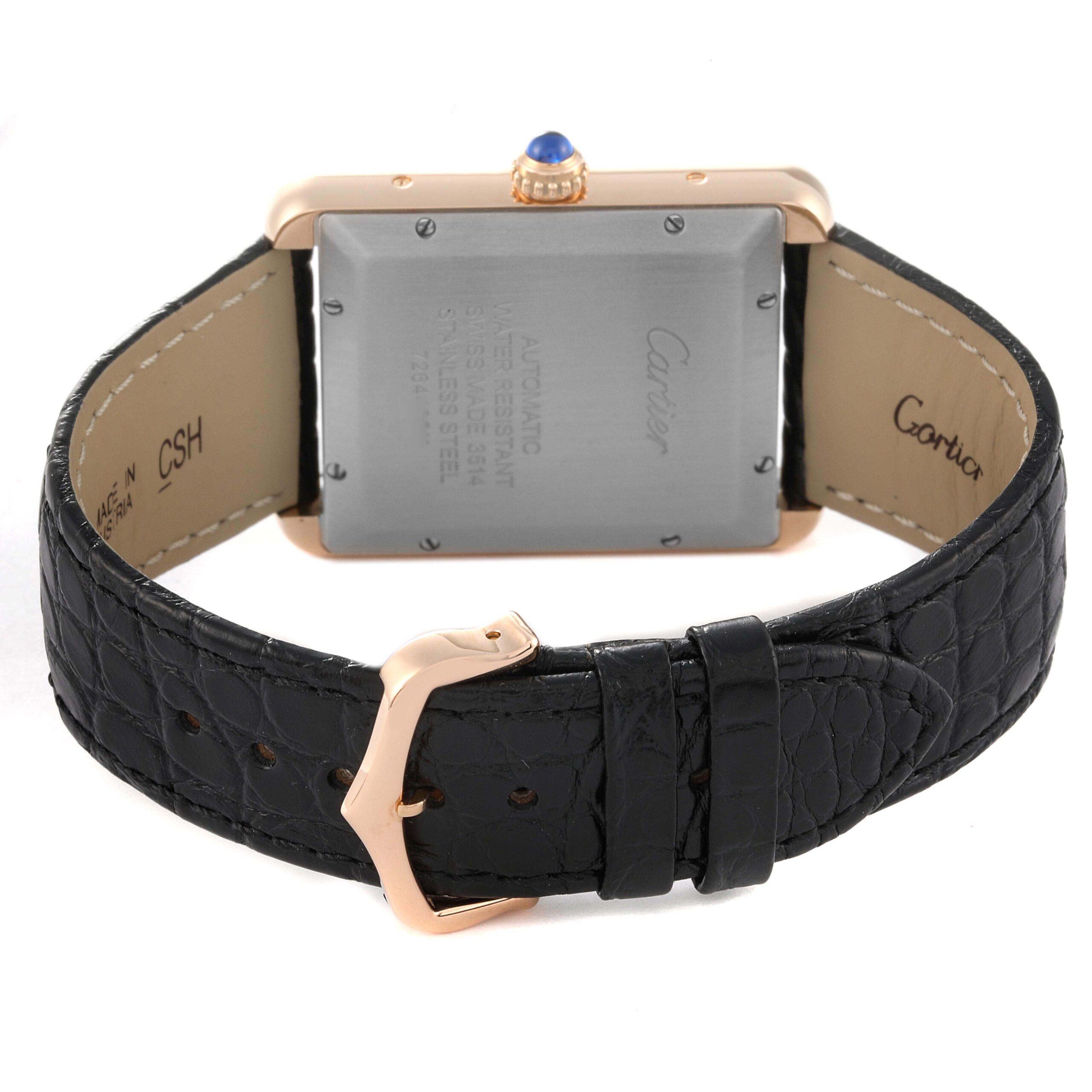 Cartier Tank Solo XL Rose Gold Silver Dial Mens Watch W5200026