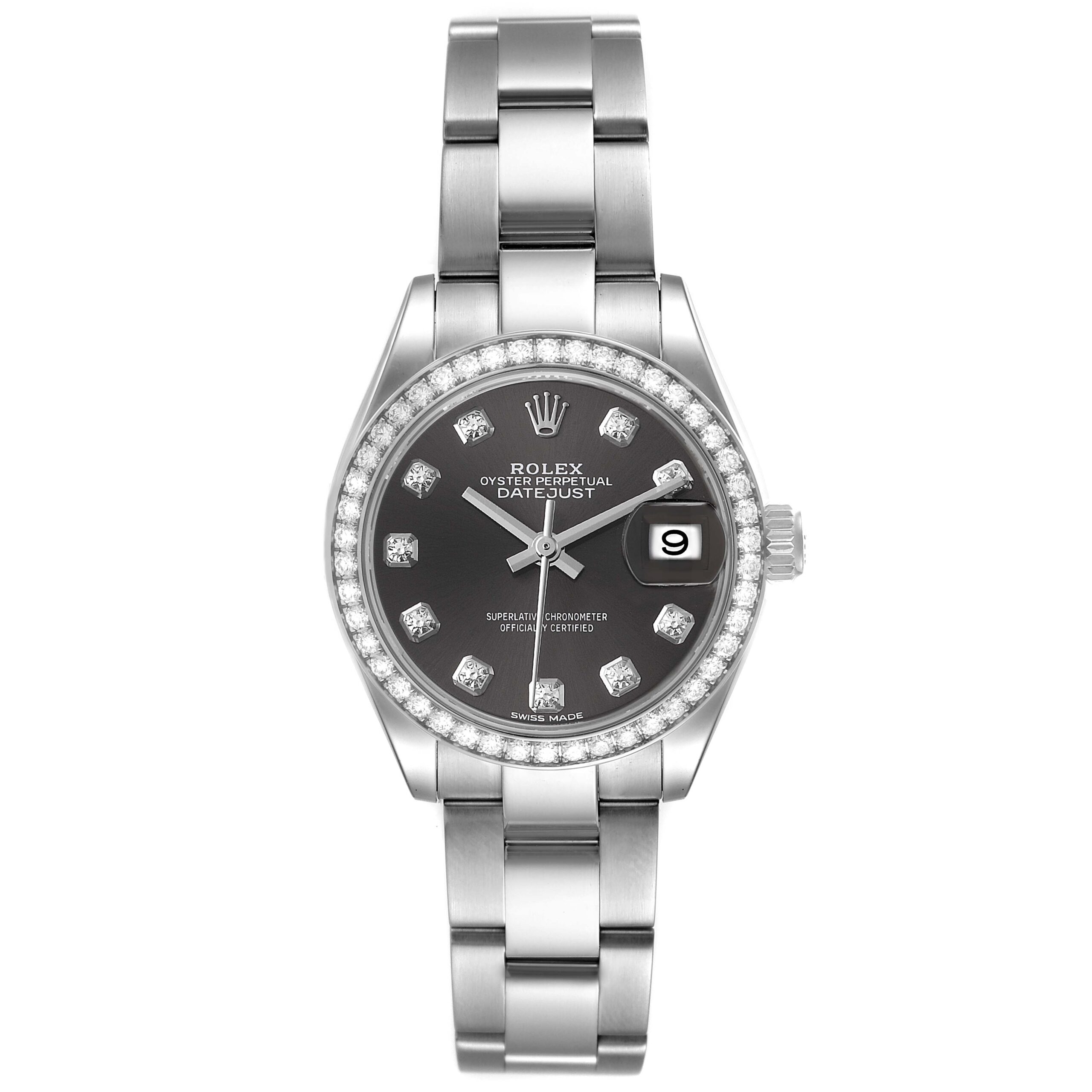 Rolex Datejust Steel White Gold Grey Diamond Dial Ladies Watch 279384 Box Card