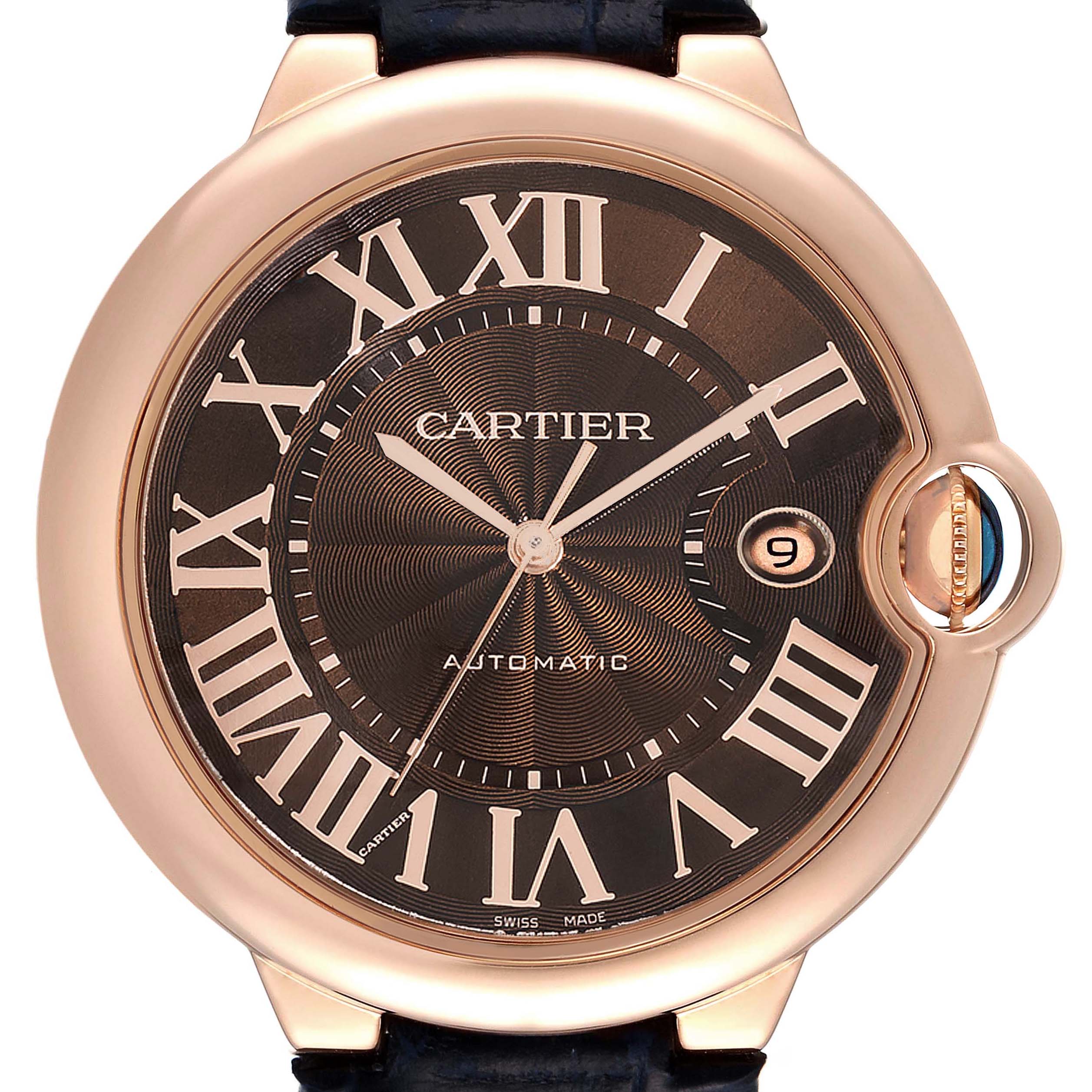 Cartier Ballon Bleu 42 mm Rose Gold Automatic Mens Watch W6920037 Box Card
