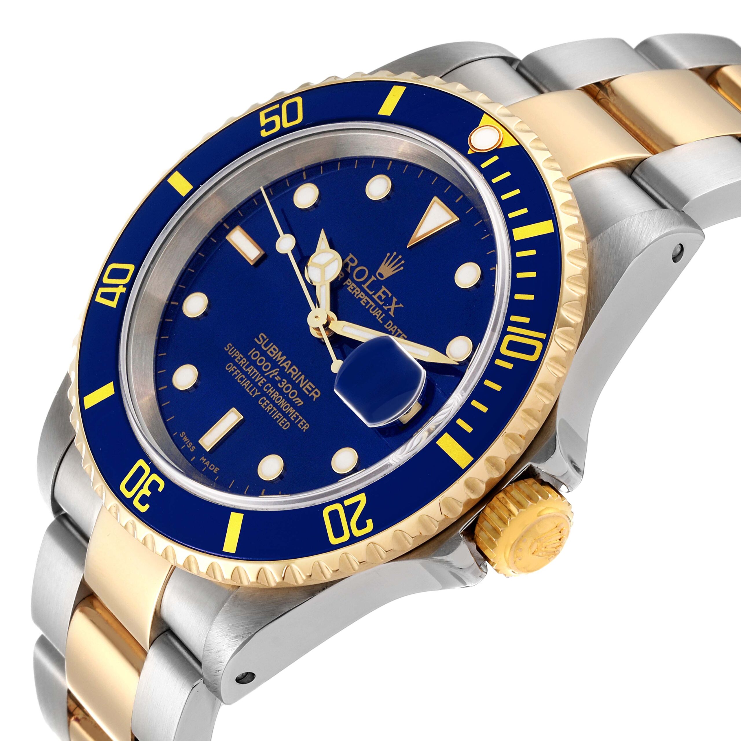 Rolex Submariner Blue Dial Steel Yellow Gold Mens Watch 16613