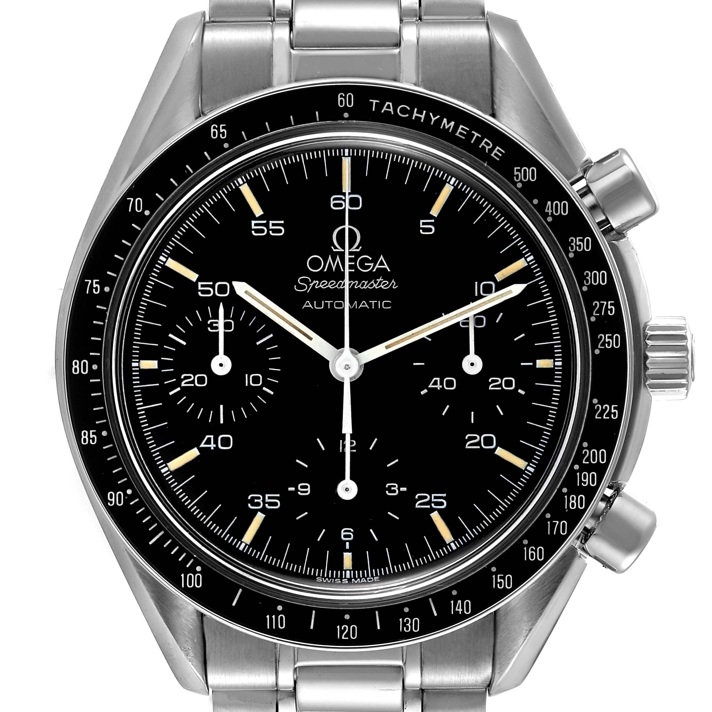 Omega Speedmaster Reduced Hesalite Chronograph Steel Mens Watch 3510.50.00