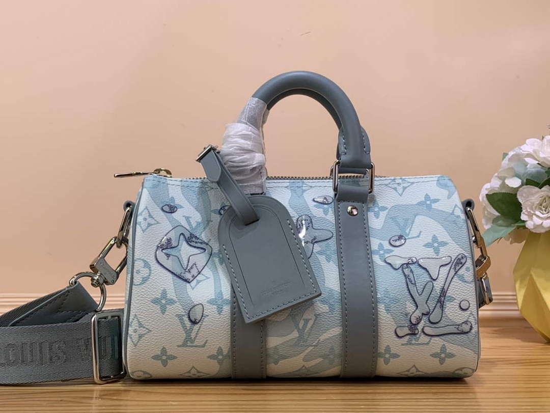 LV M22527 Louis Vuitton Keepall Bandouli��re 25 Bag Crystal Blue