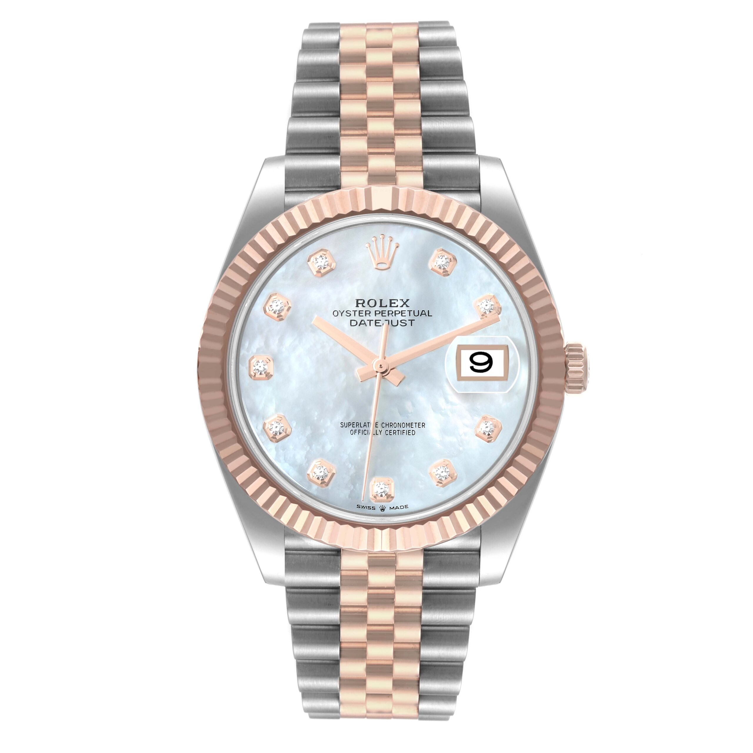 Rolex Datejust 41 Steel Everose Gold MOP Diamond Dial Mens Watch 126331 Unworn