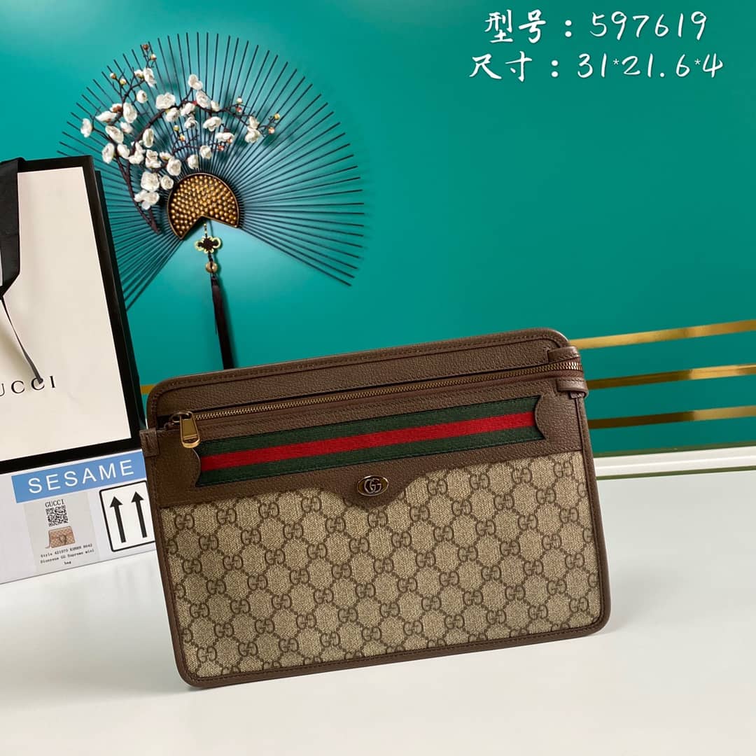 Gucci GG Supreme Ophidia Canvas Clutch Replica 597619