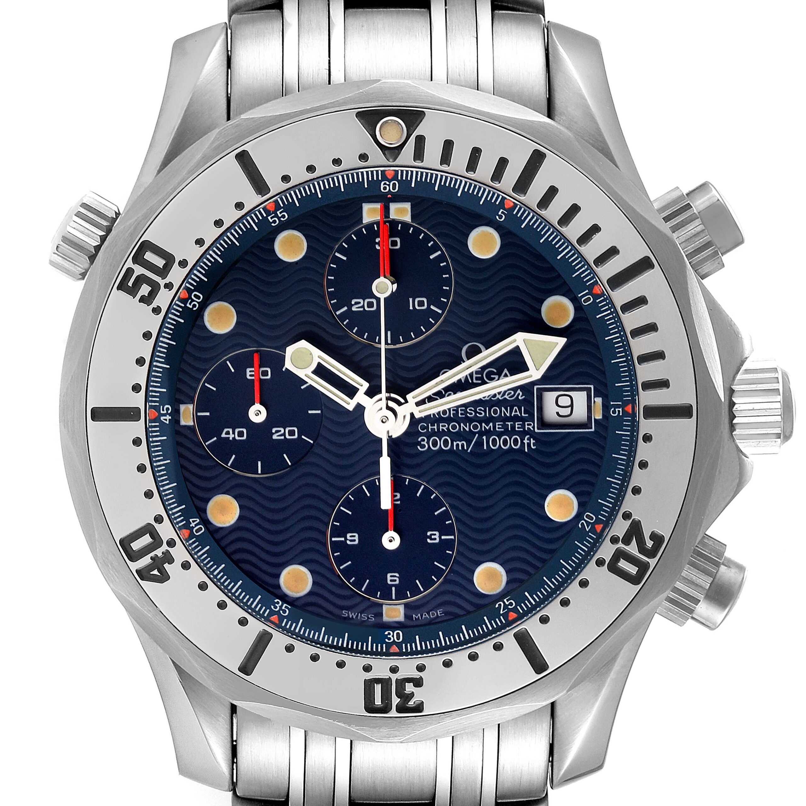 Omega Seamaster Chronograph Blue Dial Steel Mens Watch 2598.80.00 Box Card