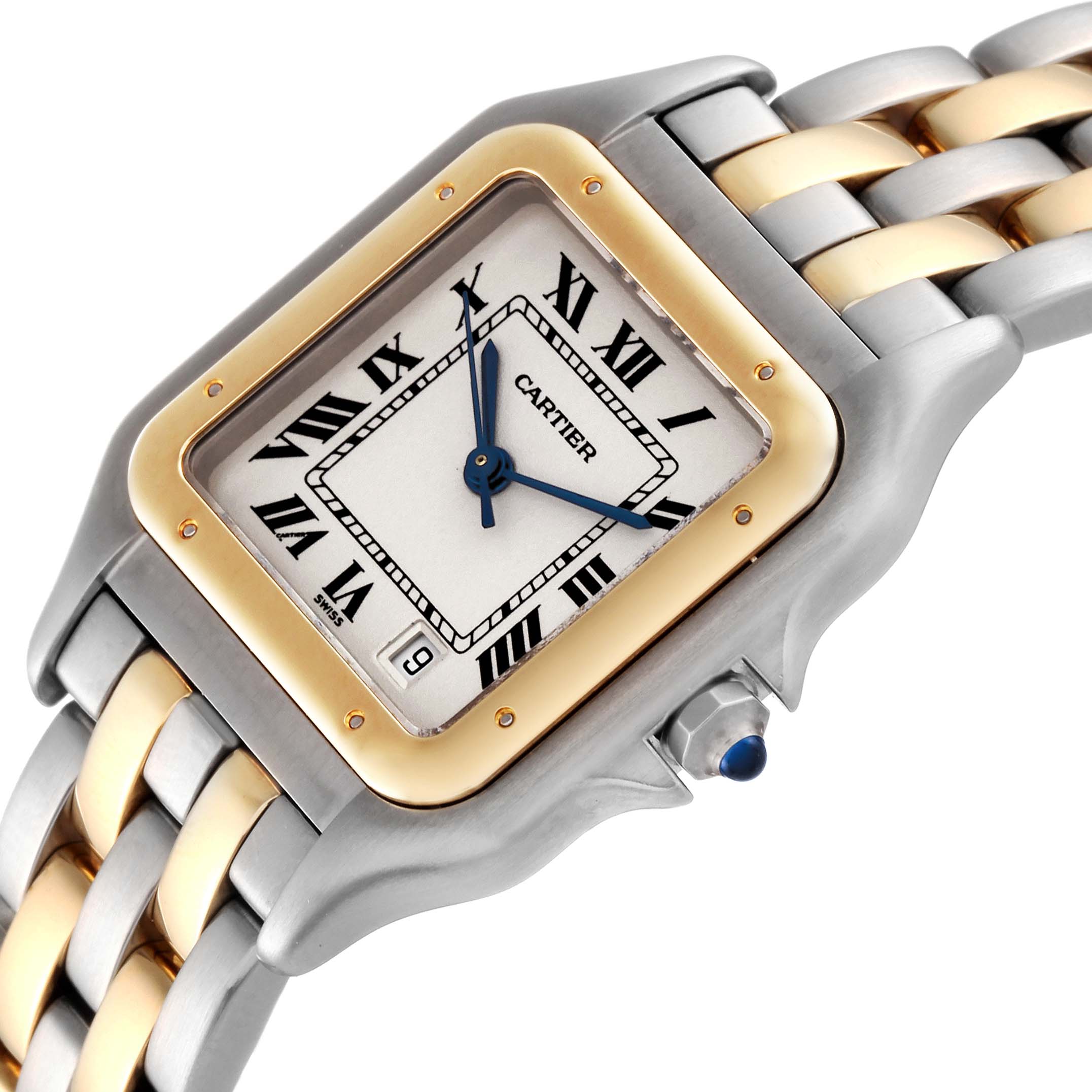 Cartier Panthere Large Steel Yellow Gold Two Row Watch W25028B8 Box Papers