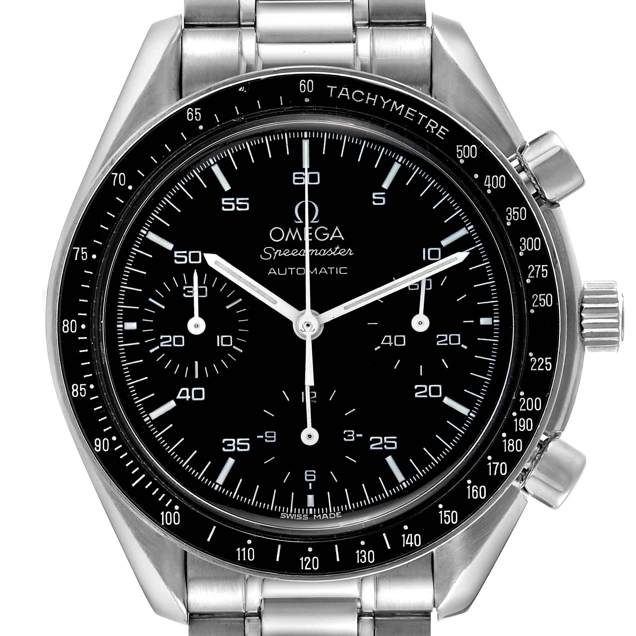 Omega Speedmaster Reduced Hesalite Chronograph Steel Mens Watch 3510.50.00