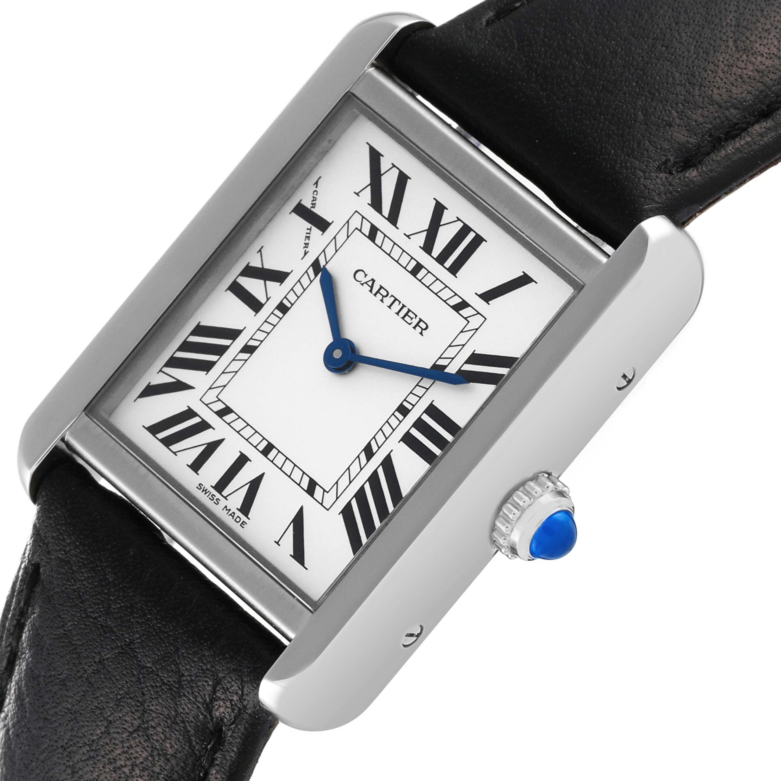 Cartier Tank Solo Steel Black Strap Quartz Ladies Watch WSTA0030 Box Card