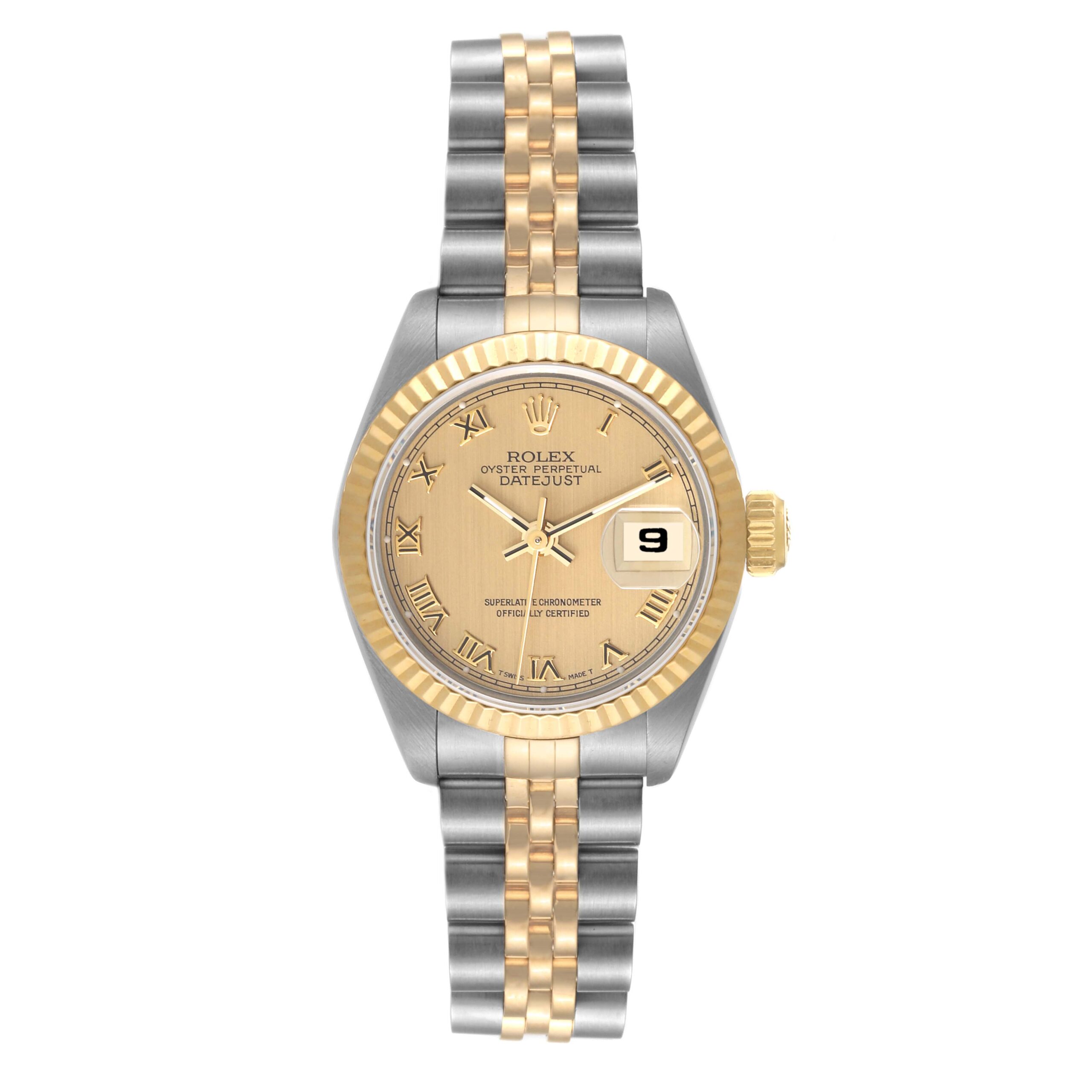 Rolex Datejust Steel Yellow Gold Champagne Roman Dial Ladies Watch 69173