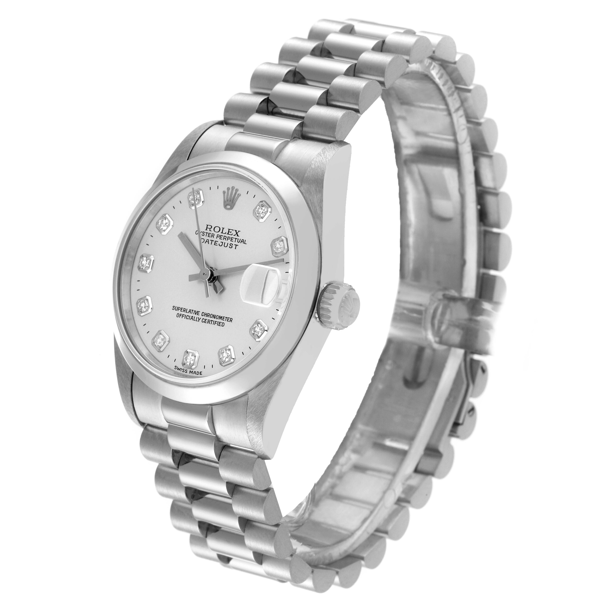 Rolex Datejust President Midsize Platinum Silver Diamond Dial Ladies Watch 68246