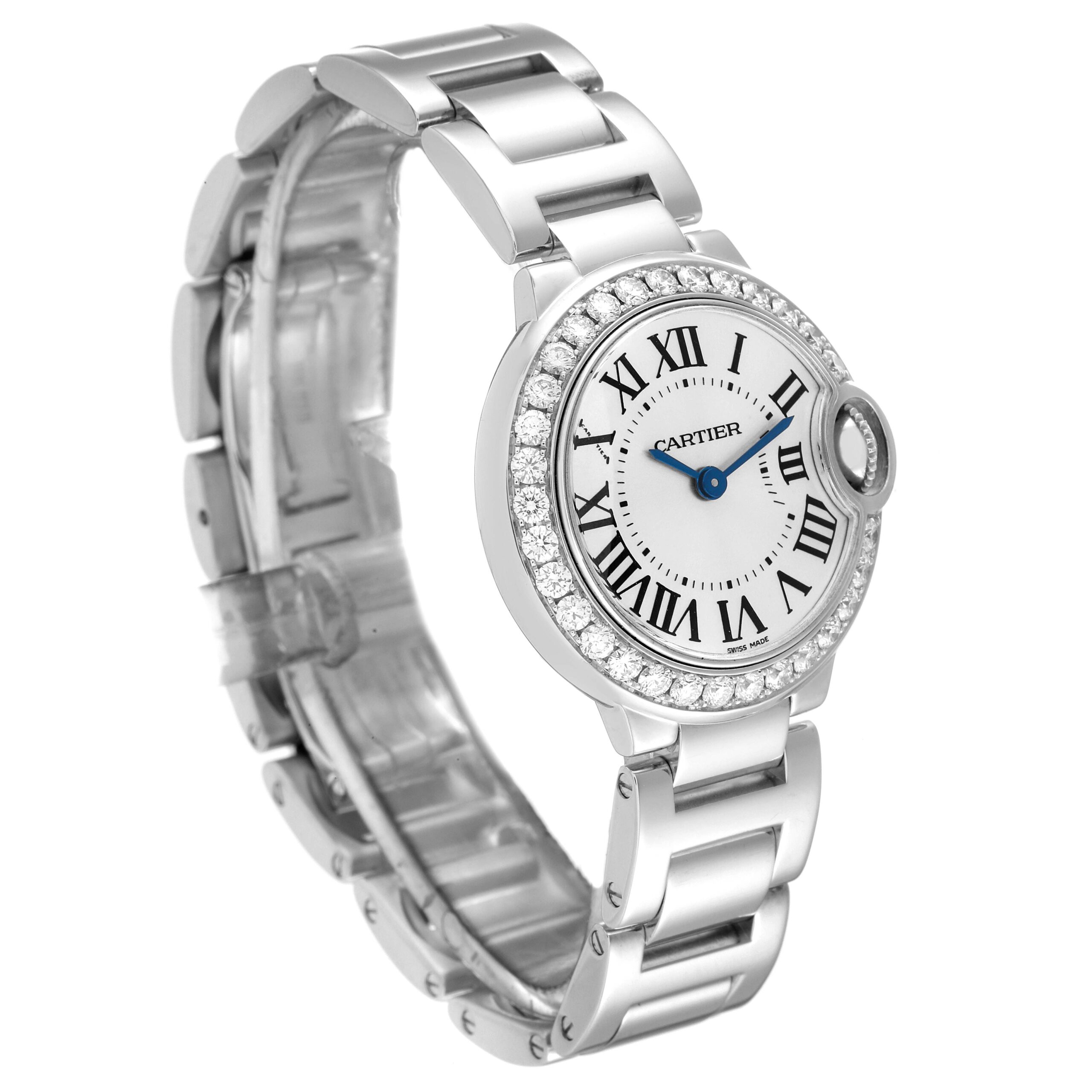 Cartier Ballon Bleu White Gold Diamond Bezel Ladies Watch WE9003Z3 Box Card