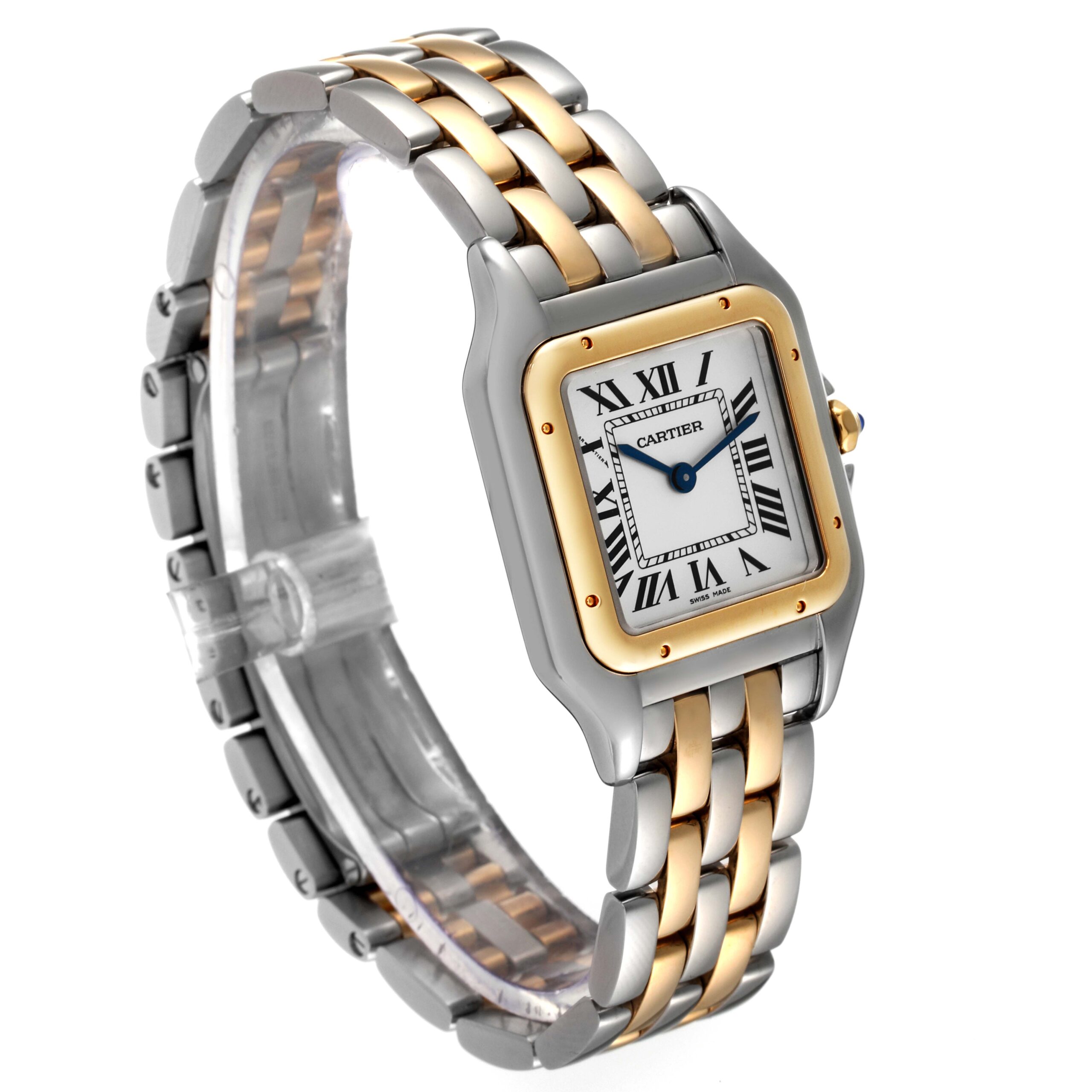 Cartier Panthere Ladies Steel Yellow Gold 2 Row Watch W2PN0007 Box Card